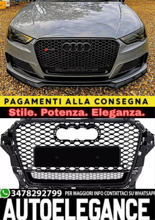 ✨Griglia anteriore Audi RS3 Style A3 S3 8V Griglia a nido nera lucida 13-16✨