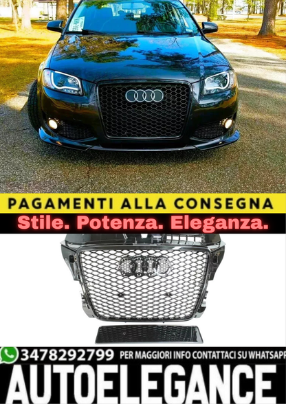 ✨Griglia anteriore Audi RS3 Style A3 S3 8P, griglia a nido nera lucida, 09-13✨