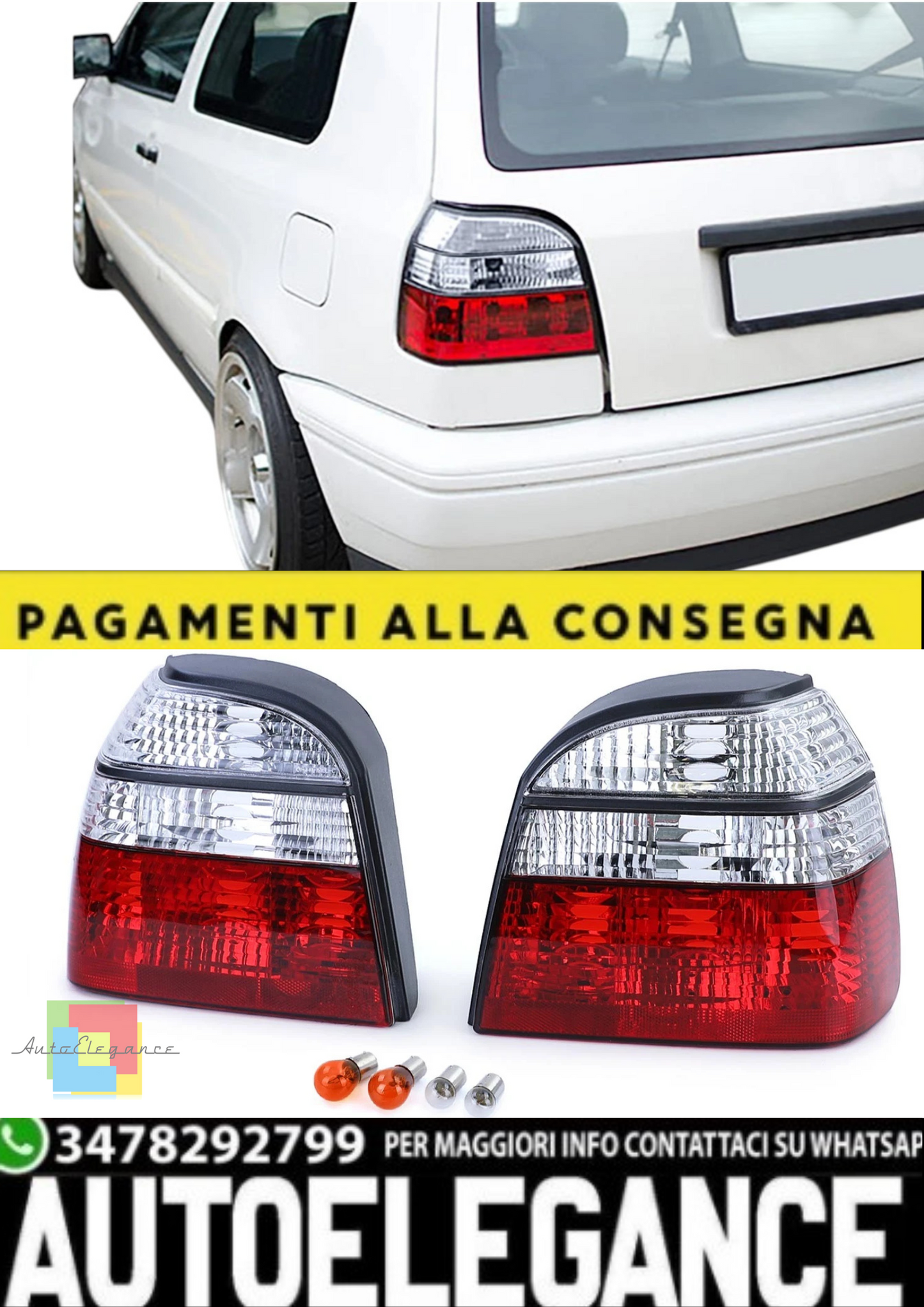 💫  Fanale Posteriore in Vetro Trasparente per VW Golf 3 Berlina e Cabrio 💫