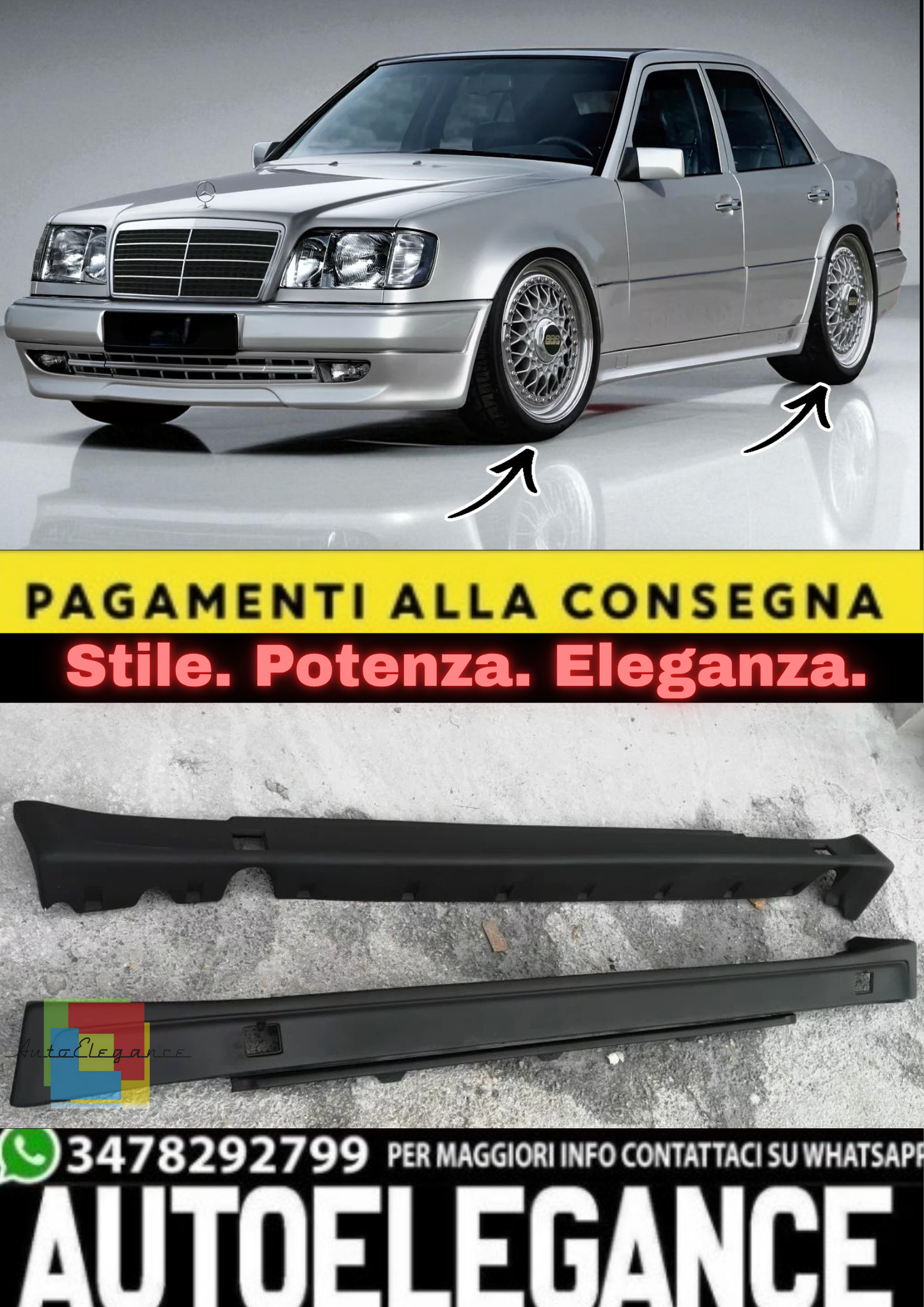 💫 Minigonne Laterali Stile AMG per Mercedes W124 (1984–1995) – Coppia in ABS 💫
