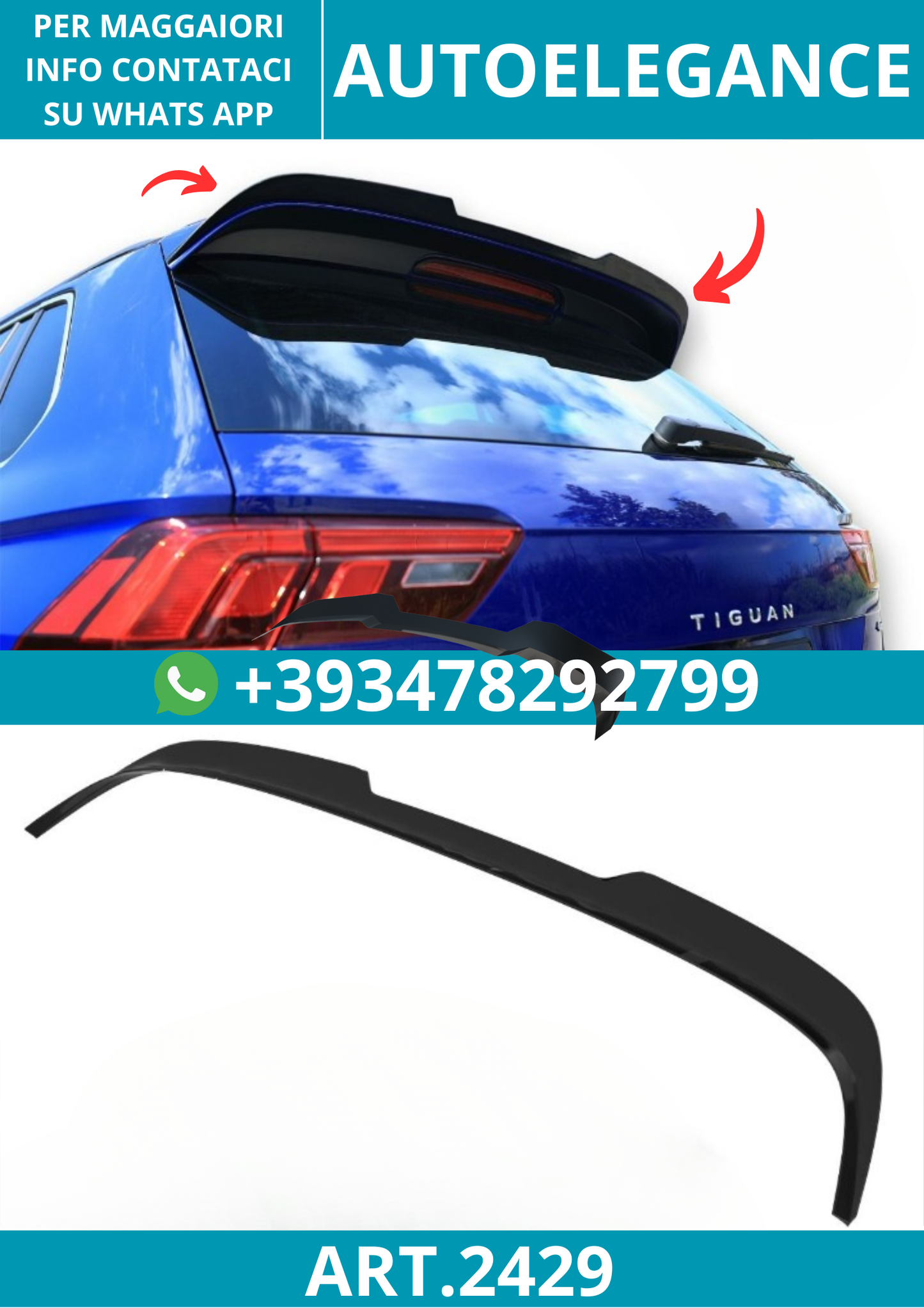 2429⭐Spoiler sul tetto adatto per Volkswagen Tiguan R-Line Mk2 Facelift 20–24⭐