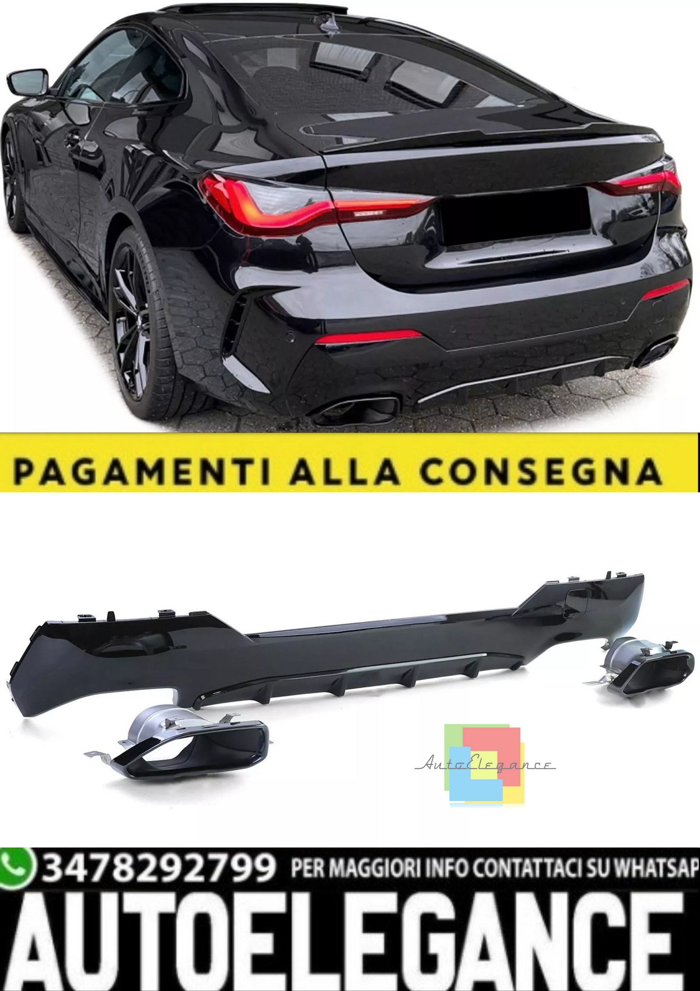 💫Diffusore Posteriore Sport Lucido + Terminali di Scarico per BMW Serie 4 F32💫