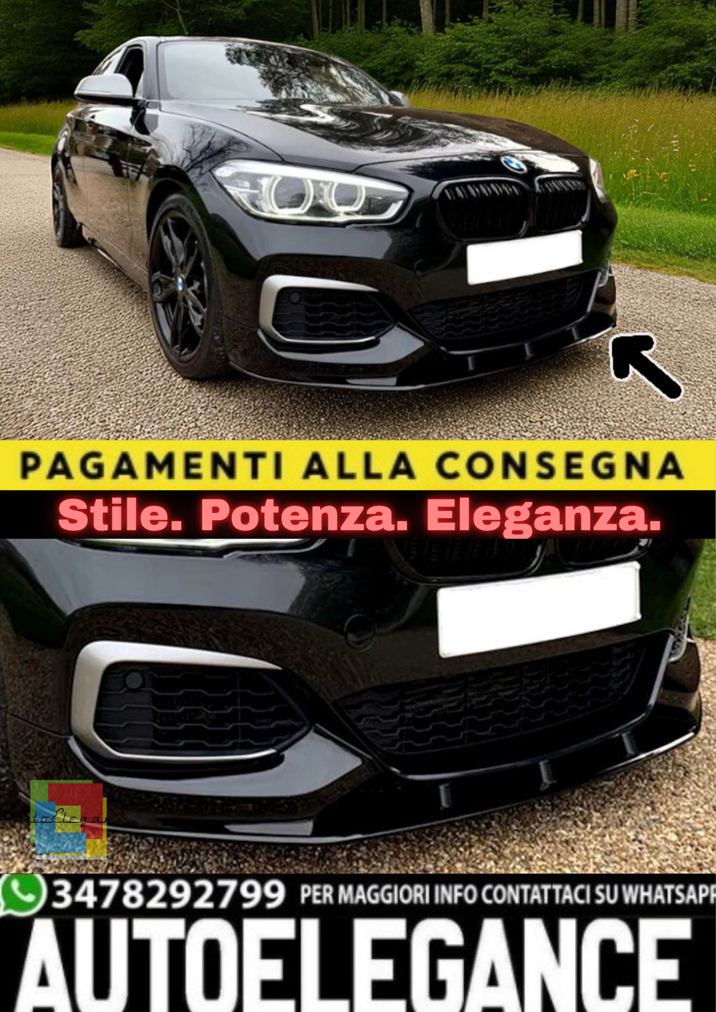 ✨Splitter Anteriore in ABS Nero Lucido per BMW Serie 1 F20/F21 (2015–2019)✨