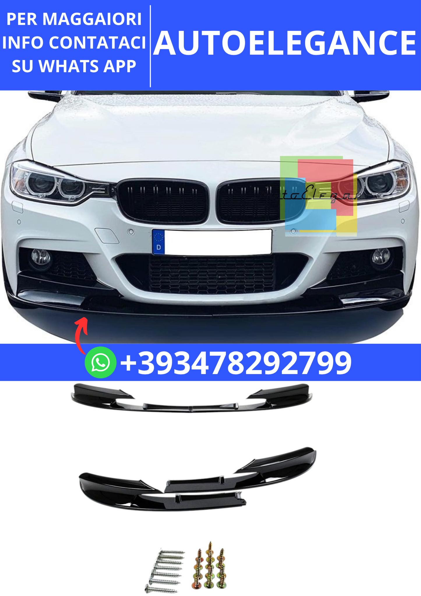 💫Spliter Anteriore Labbro Collo Sport Look Nero Lucido per BMW Serie 30 F31💫