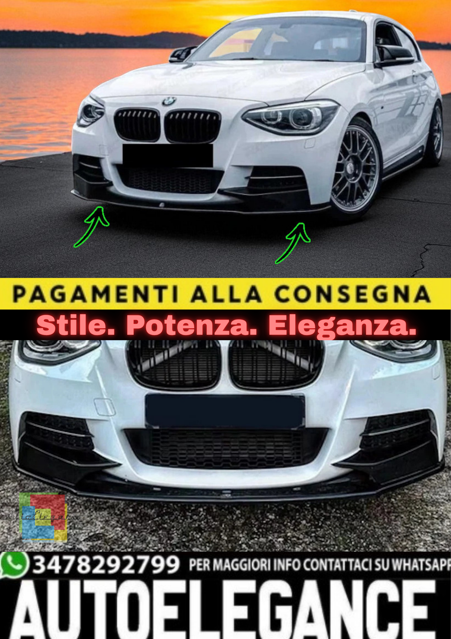 ✨Splitter Anteriore Nero Lucido in ABS per BMW Serie 1 F20 (2011–2015) ✨