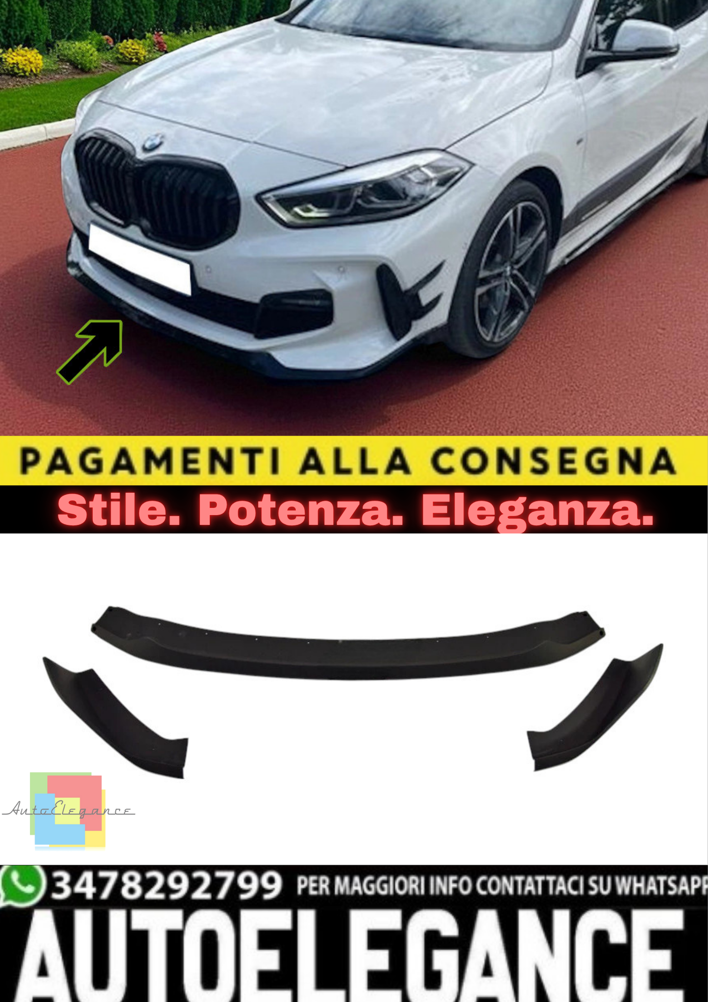 🔥Splitter Anteriore in ABS Nero Opaco per BMW Serie 1 F40 (2019–2022) 🔥