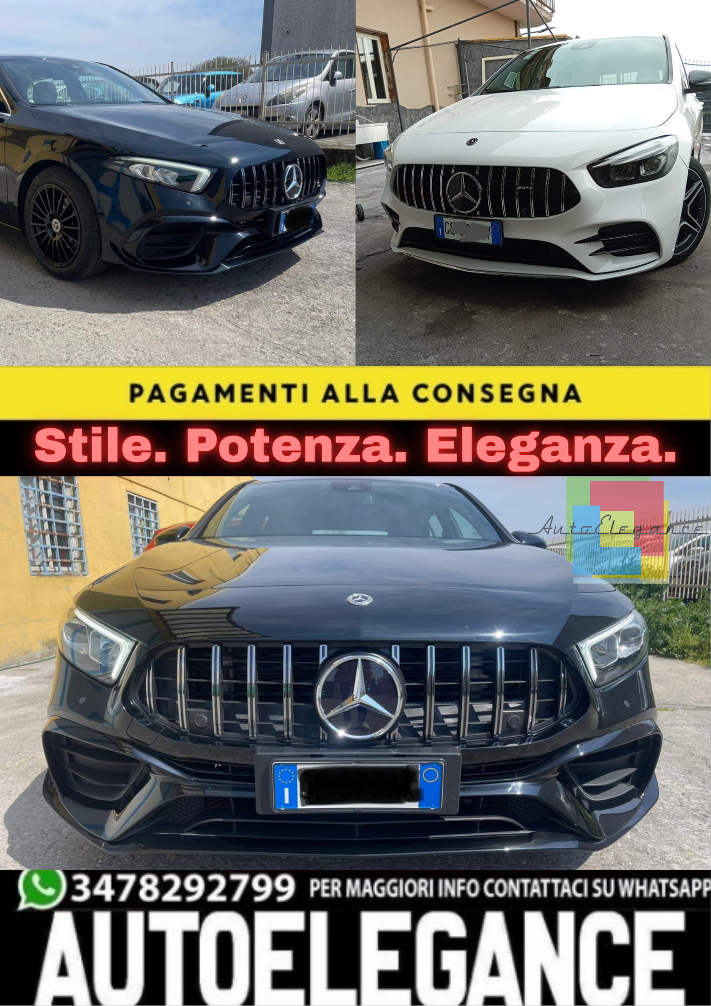 ⭐GRIGLIA ADATTA PER MERCEDES CLASSE B W247 AMG CROMATA SENZA CAMERA⭐