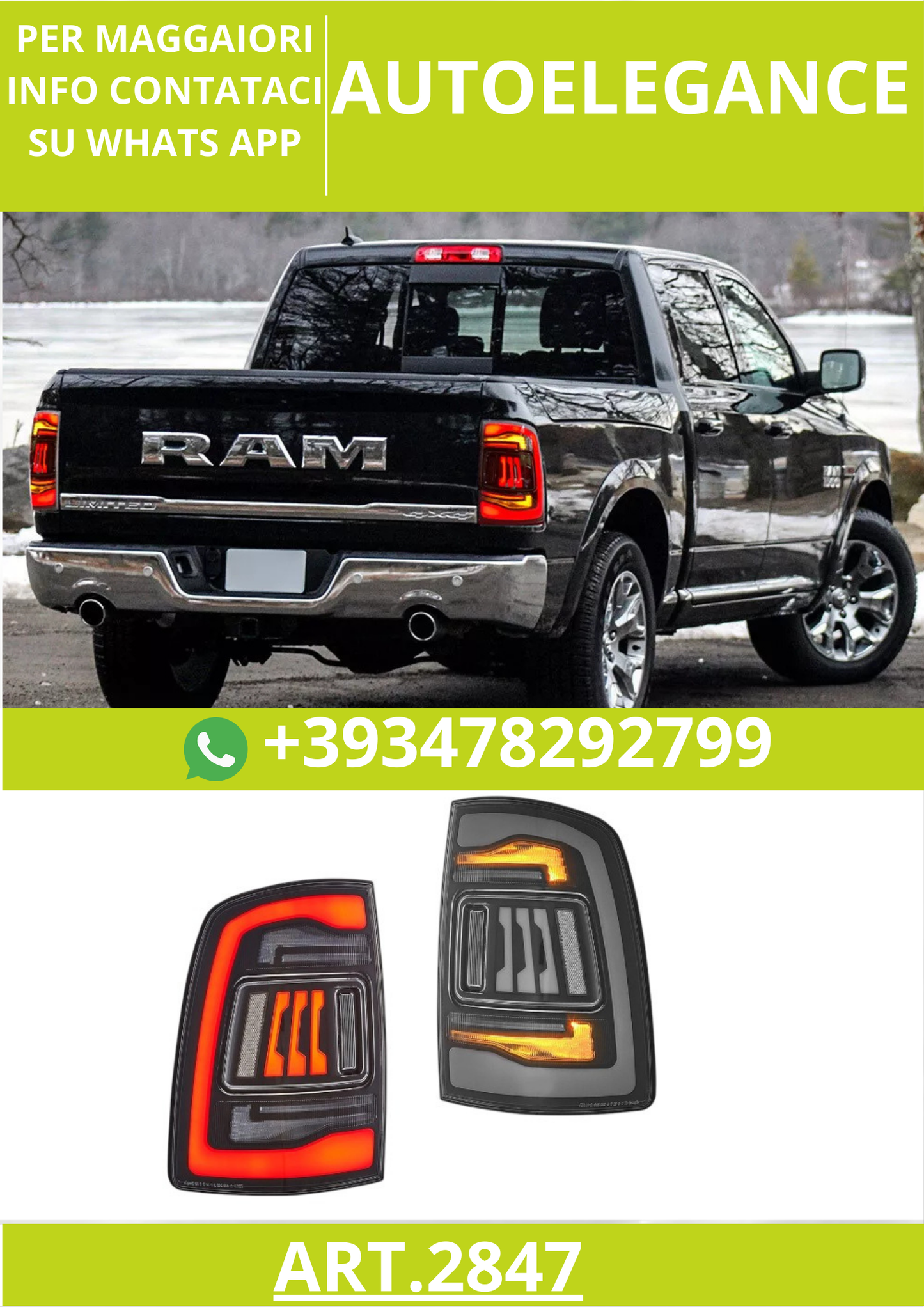 🔥ART.2847 Luci Posteriori a LED Trasparenti per Dodge RAM 1500 / 2500 / 3500 🔥