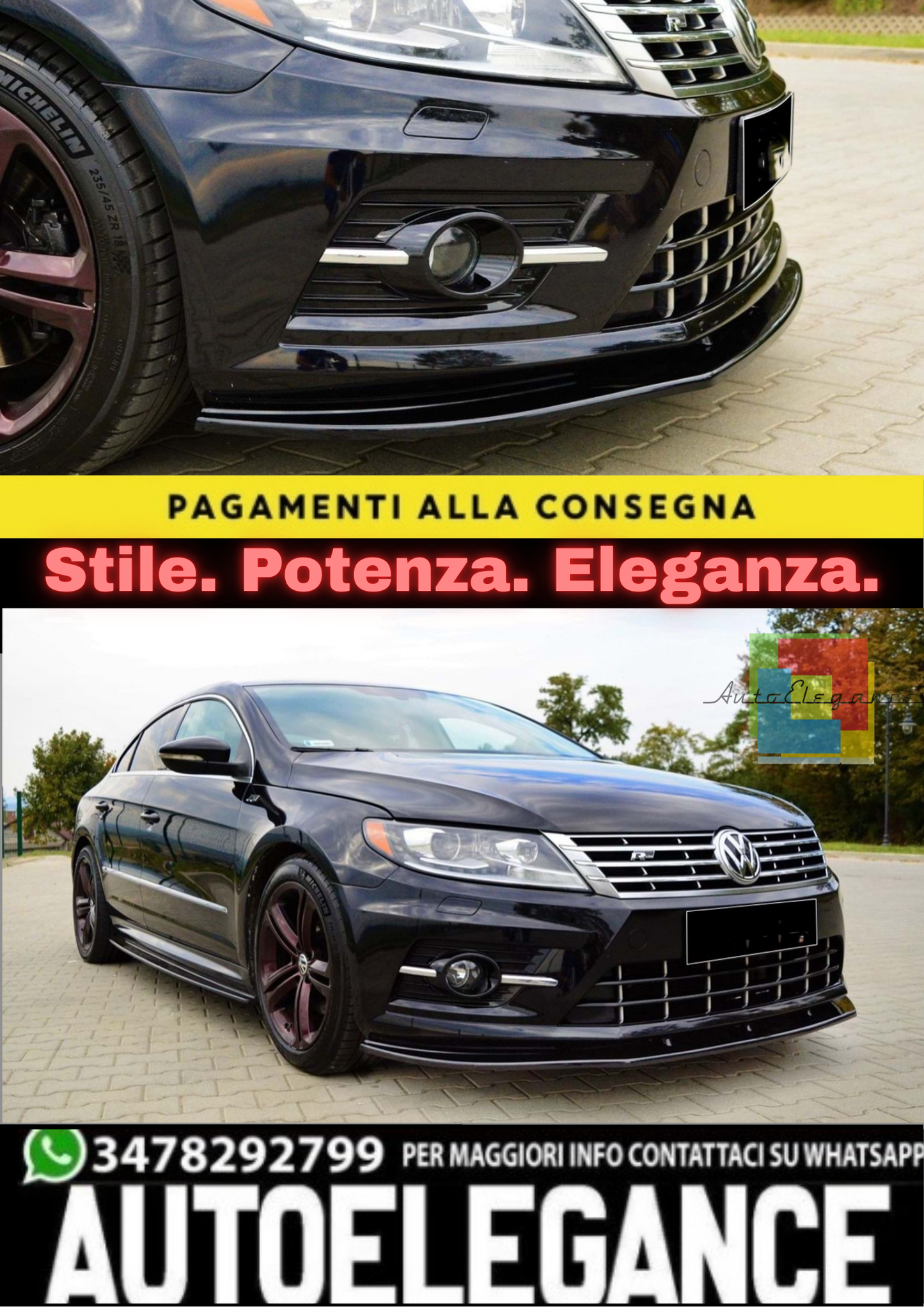 🔥PASSAT CC R-LINE MAX LIP ANTERIORE PIANO NERO IN PLASTICA VACUUM / 2008–2011🔥