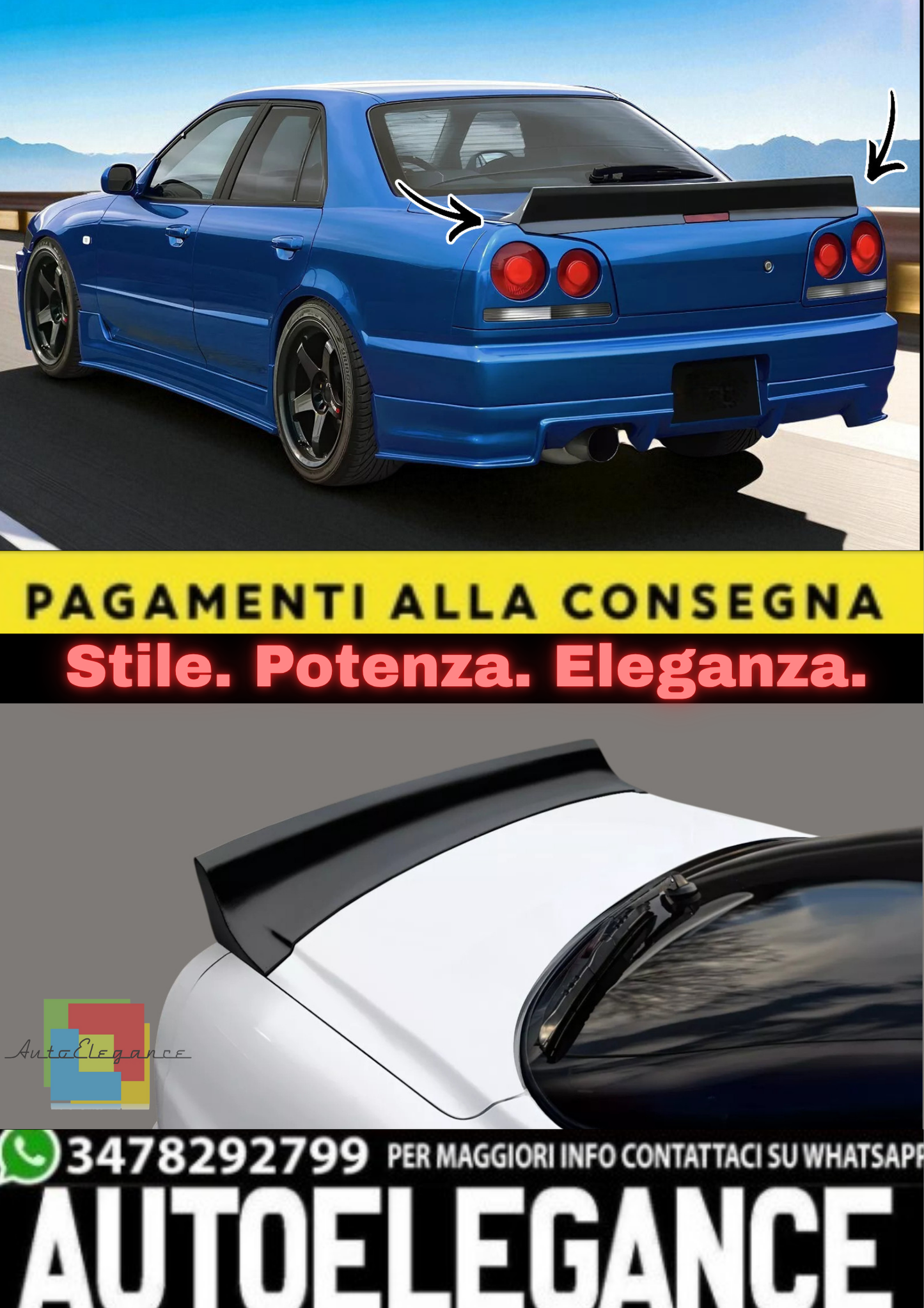 💫Spoiler Posteriore Ducktail in ABS Nero Lucido per Nissan Skyline R34 💫