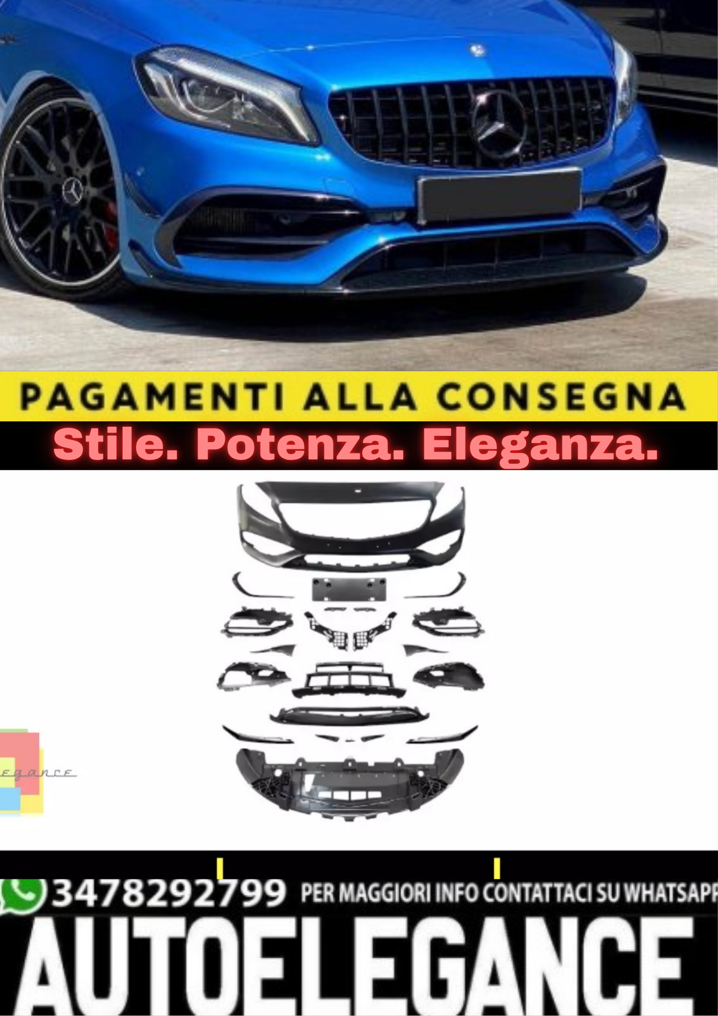 🔥Paraurti anteriore A45 AMG Facelift Look con SRA per Mercedes Classe A W176🔥