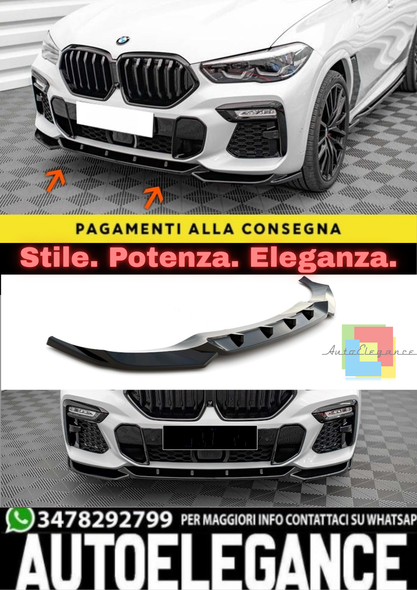 🔥BMW X6 G06 MAX M LIP ANTERIORE PIANO NERO IN PLASTICA VUOTA / 2019–SU (V1)🔥