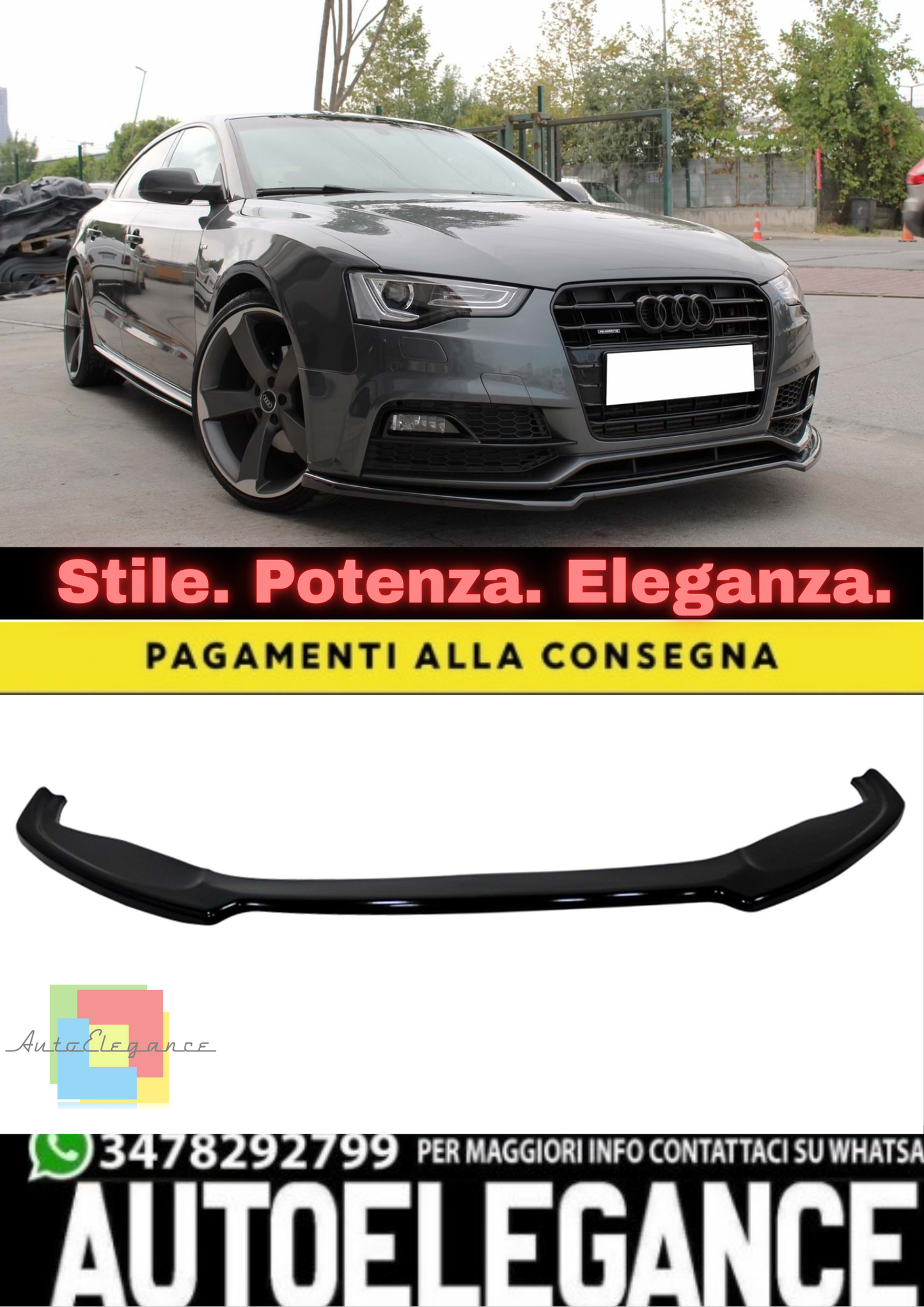 🔥AUDI A5 B8 MAX LABBRO FRONTALE PIANO NERO IN PLASTICA VUOTA / 2012–2015🔥
