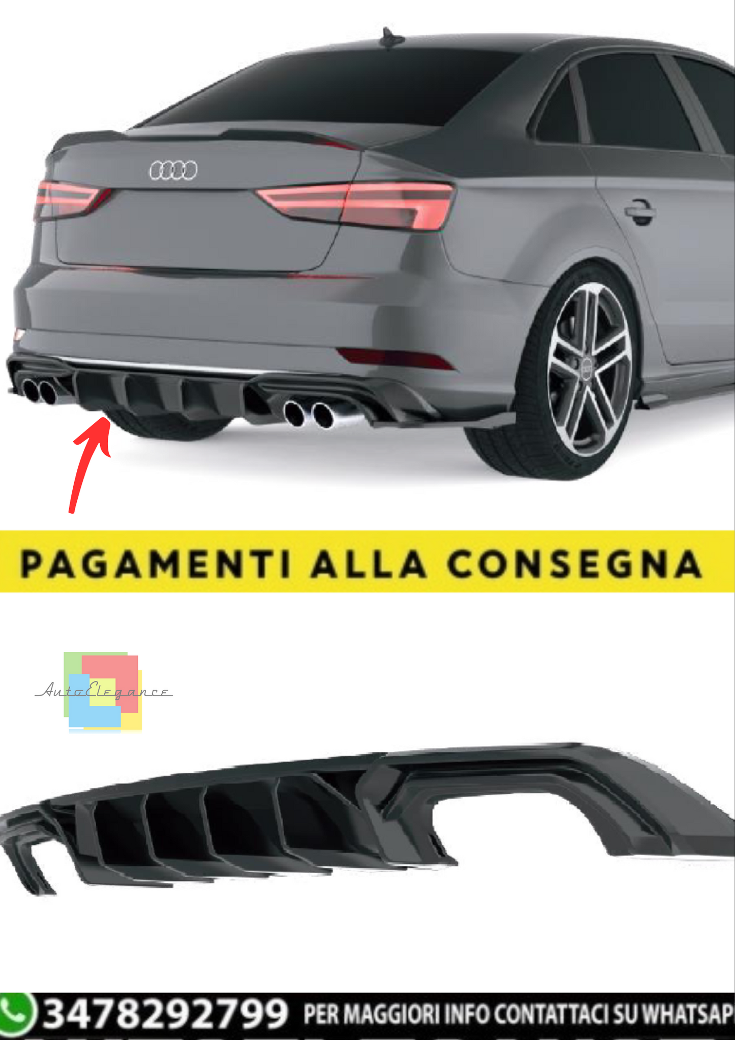 💫Diffusore Posteriore per Audi A3 8V Sedan Restyling (2016–2020)💫