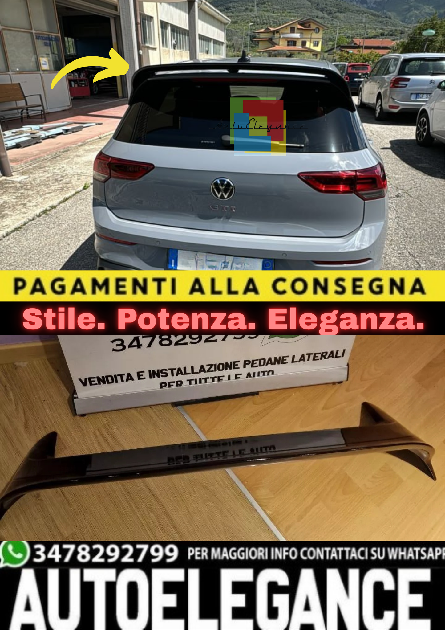 🔥SPOILER TETTO PER VW GOLF 8 VIII 19+ POSTERIORE LOOK RLINE NERO LUCIDO ABS R🔥