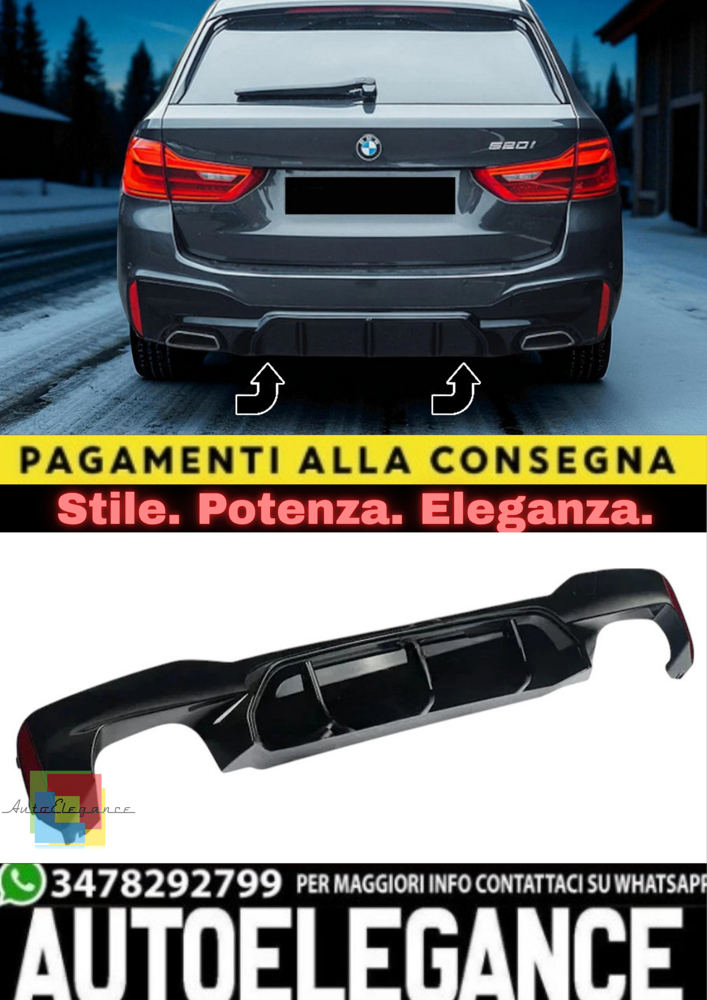 🔥Diffusore Posteriore in ABS Nero Lucido per BMW Serie 5 G30/G31/G38 🔥
