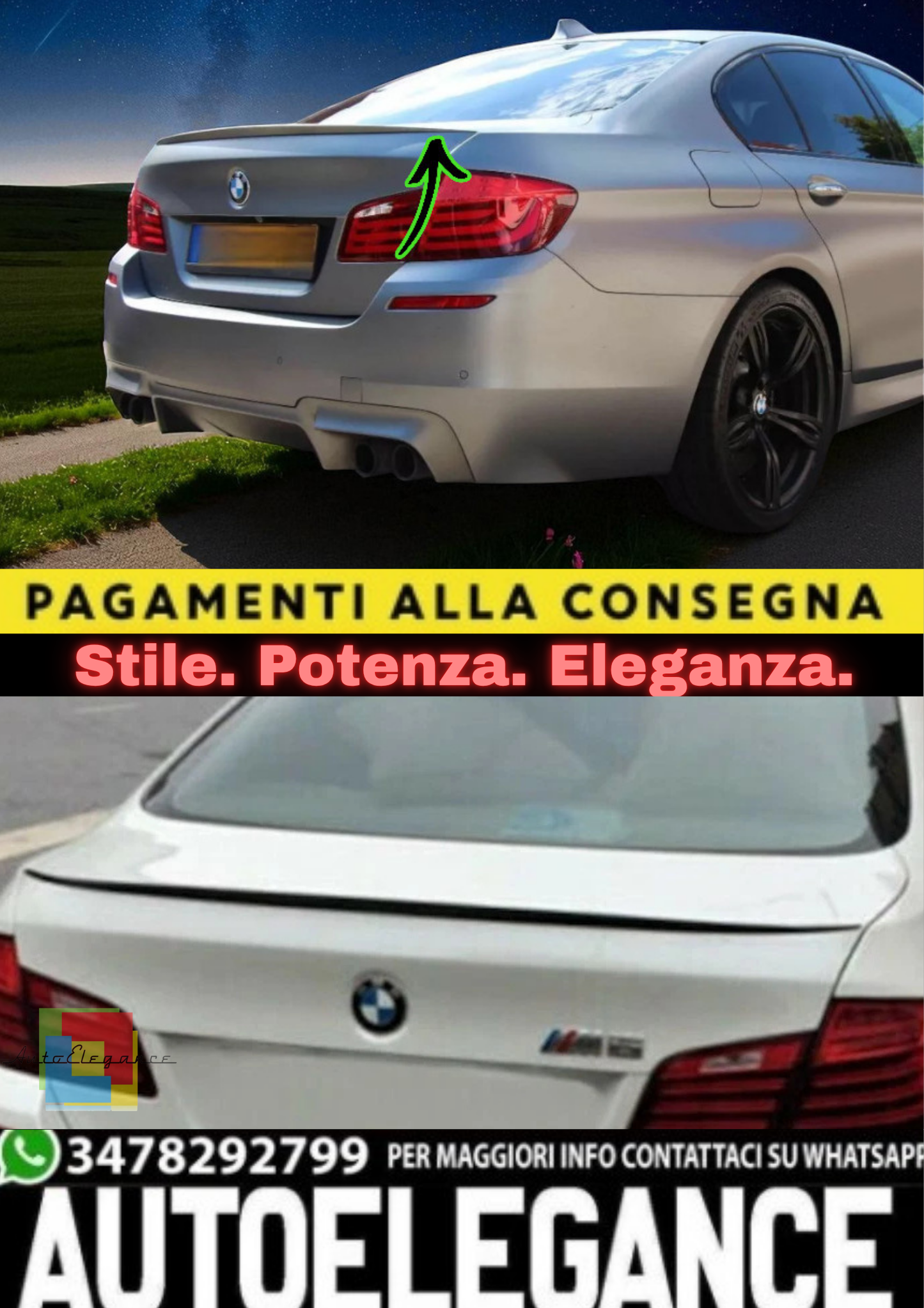 🔥Spoiler Posteriore Baule in ABS Nero Lucido per BMW Serie 5 F10 (2010–2017) 🔥