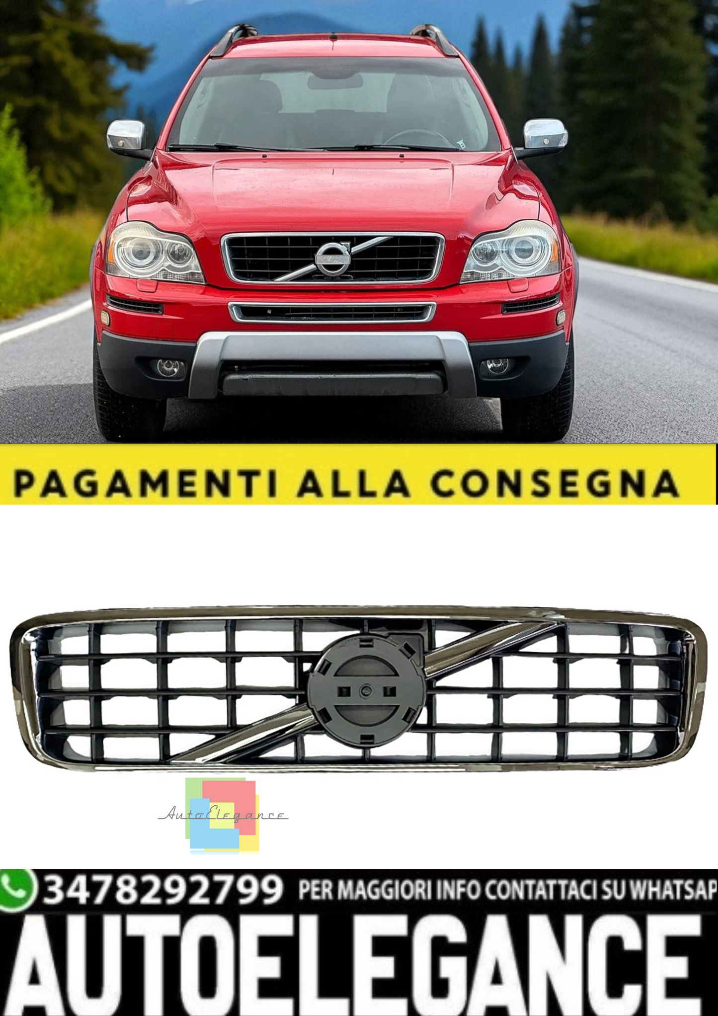 💫 Griglia Anteriore (Kühlergrill) Nero Lucido per Volvo XC90 I (2002–2014)💫