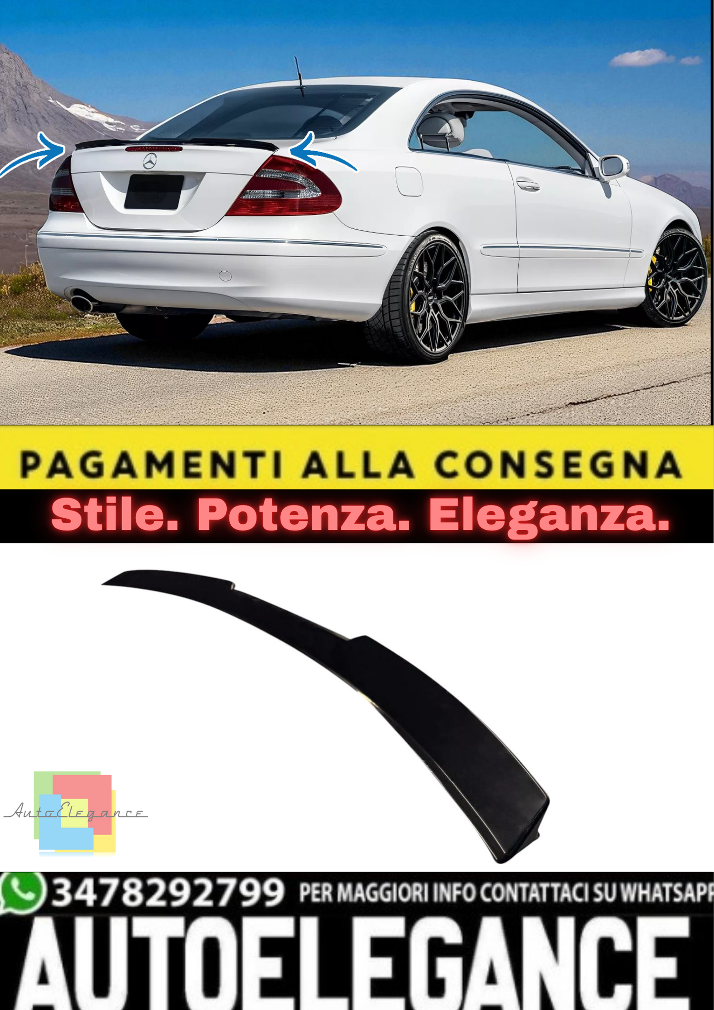 💫Spoiler Posteriore / Ala Bagagliaio in ABS Nero Lucido per Mercedes CLK W209💫
