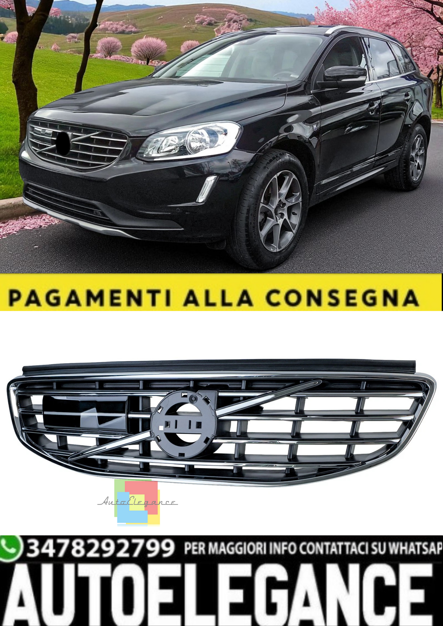 💫Griglia Anteriore Nero Lucido per Volvo XC60 I (2013–2017)💫