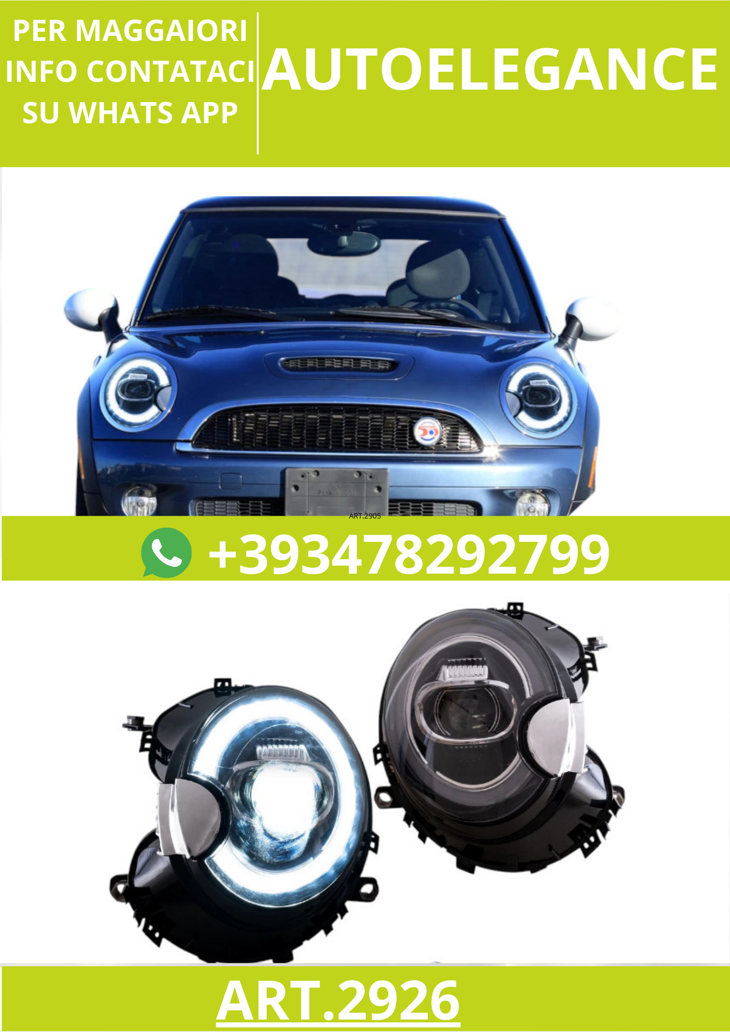 ⭐ART.2926 Faro Anteriore a LED con DRL – BMW Mini Cooper R55 / R56 / R57 / R58 ⭐