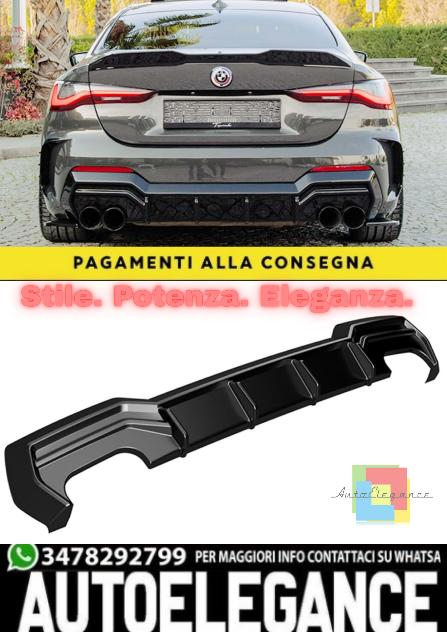 🔥BMW G22 2020+ DIFFUSORE POSTERIORE A PLUS M440I M PACK V2 STYLE, PIANO BLACK🔥