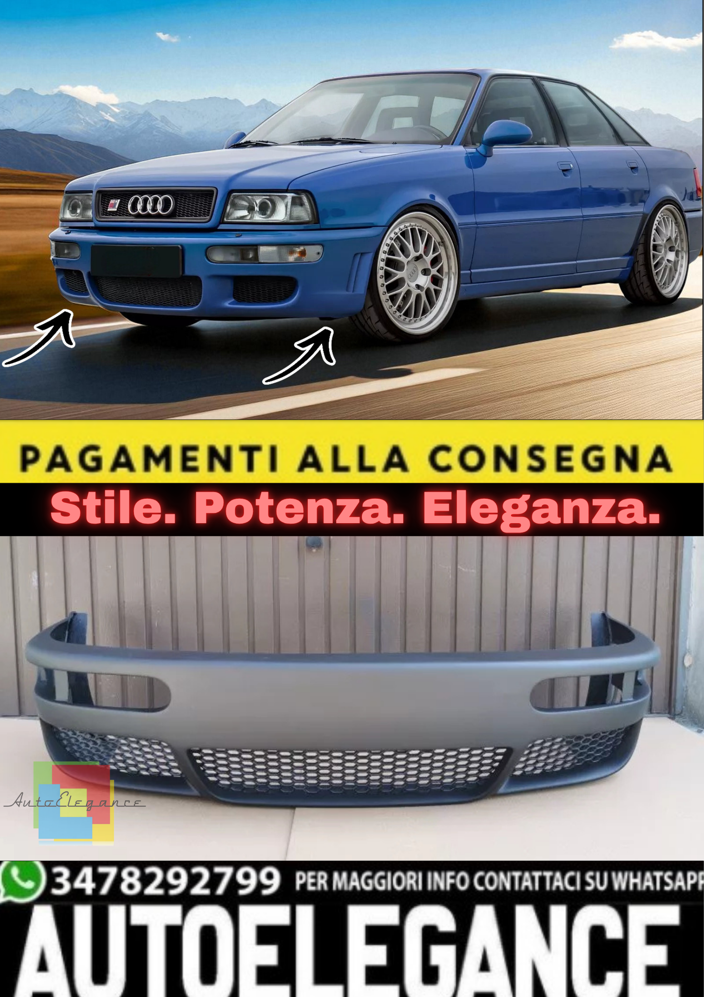 💫Paraurti Anteriore RS2 Look per Audi 80 B4 (1991–1995) –Front Sportivo 💫