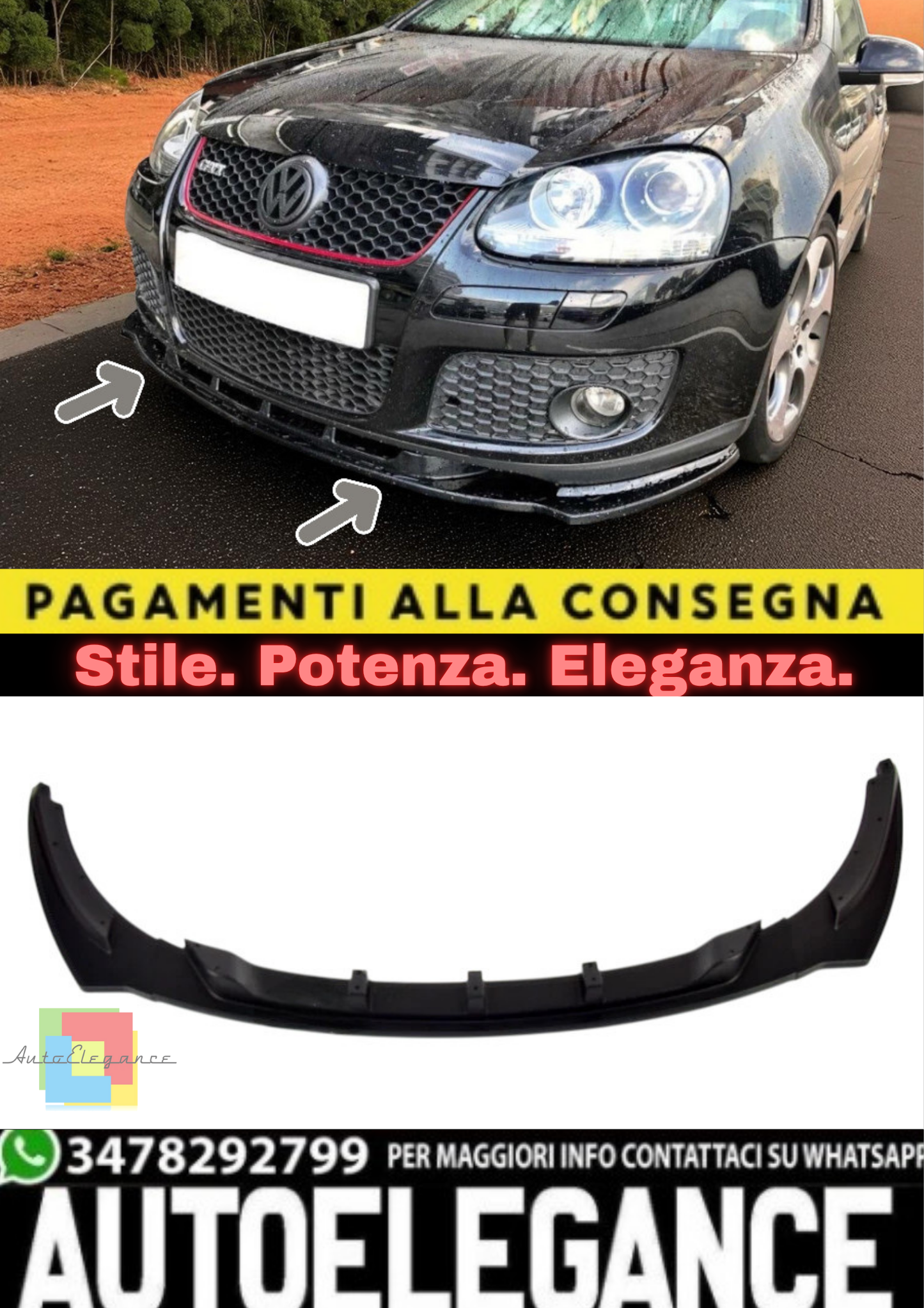 🔥Splitter Anteriore per VW Golf 5 GTI (2004–2008) – Tuning Sportivo in ABS🔥