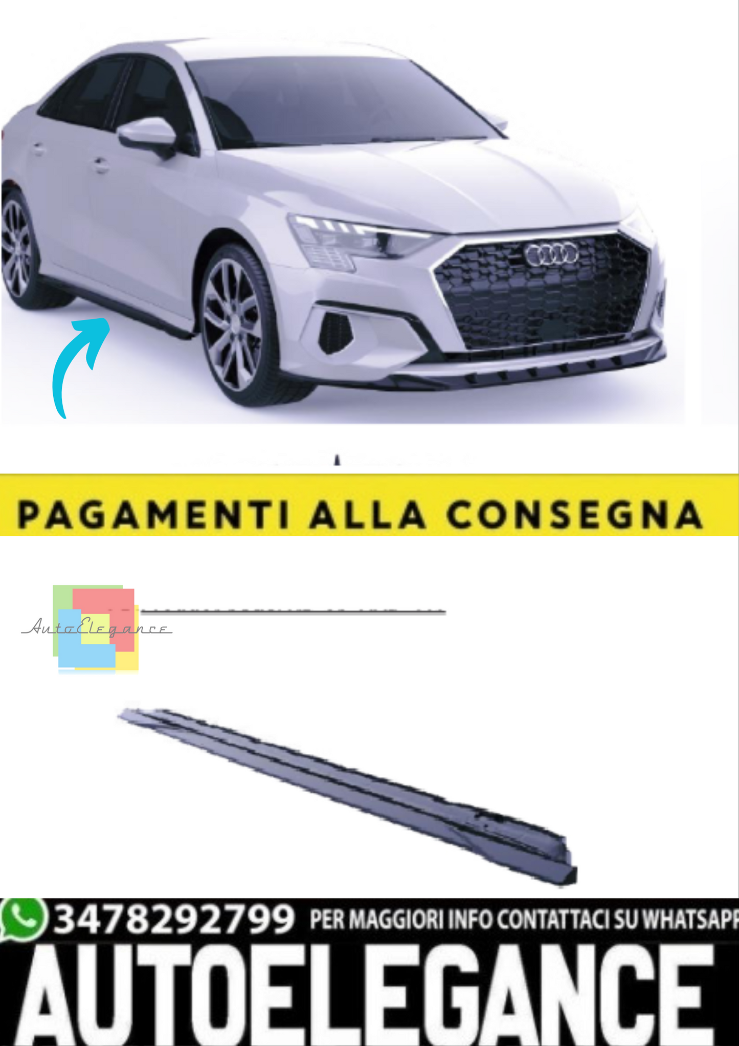 💫Minigonne Laterali (2 Pezzi) per Audi A3 8Y Sedan / Sportback (2020–2024) – 💫