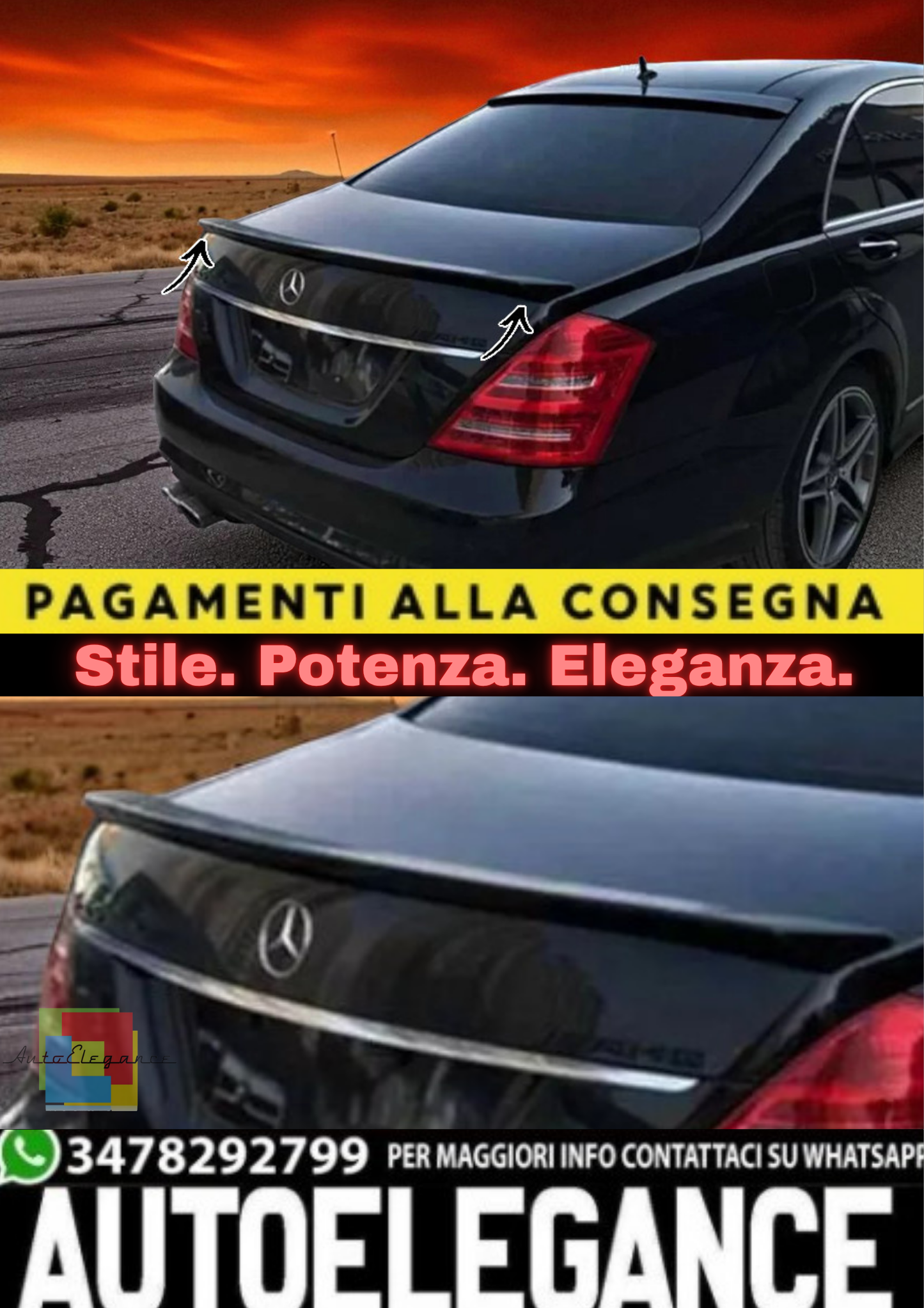 🔥Spoiler Posteriore per Mercedes Classe S W221 (2005–2013) – Tuning in ABS 🔥