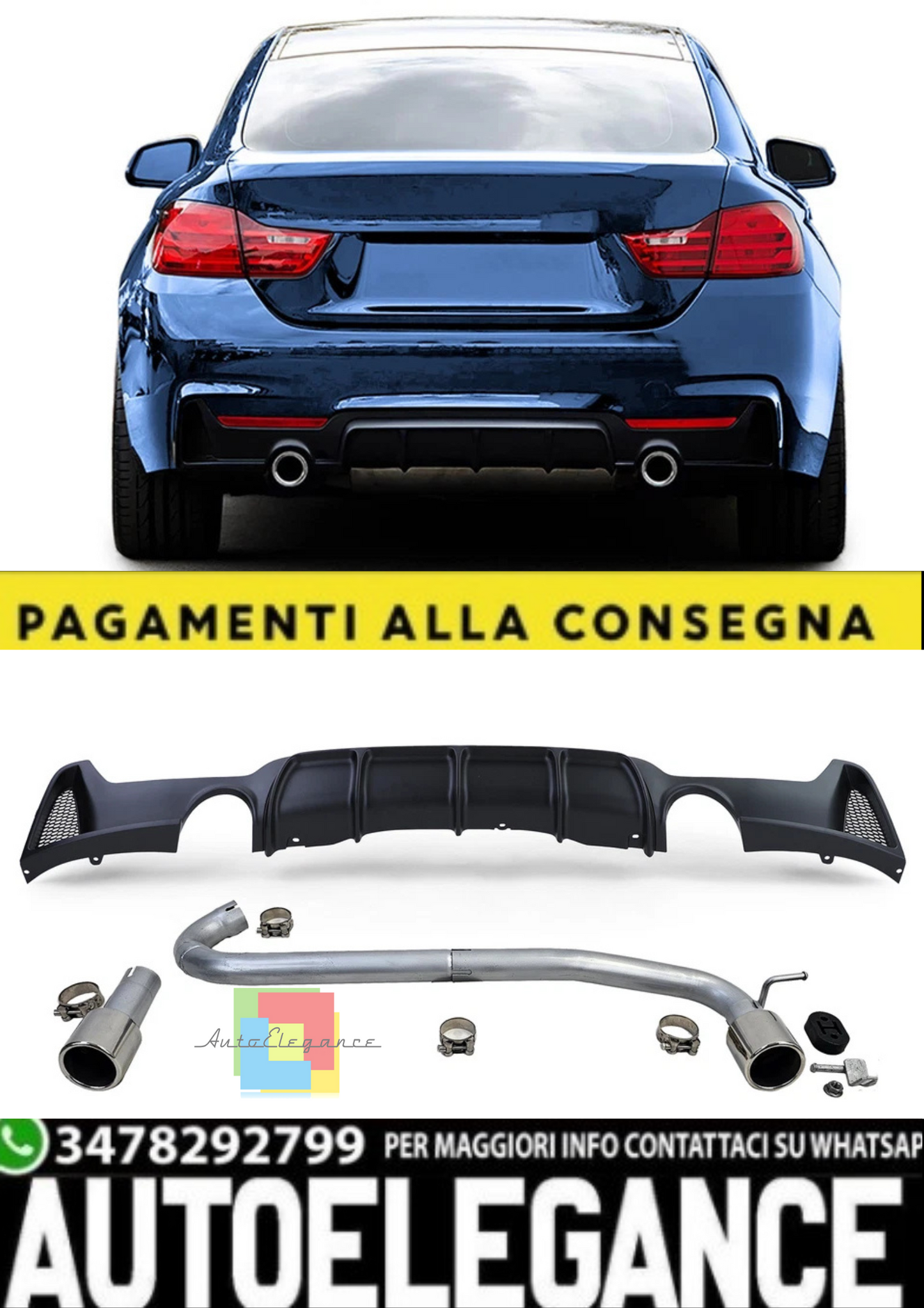 💫Diffusore Posteriore Opaco + Terminale di Scarico Adatto per BMW Serie 4 F32💫