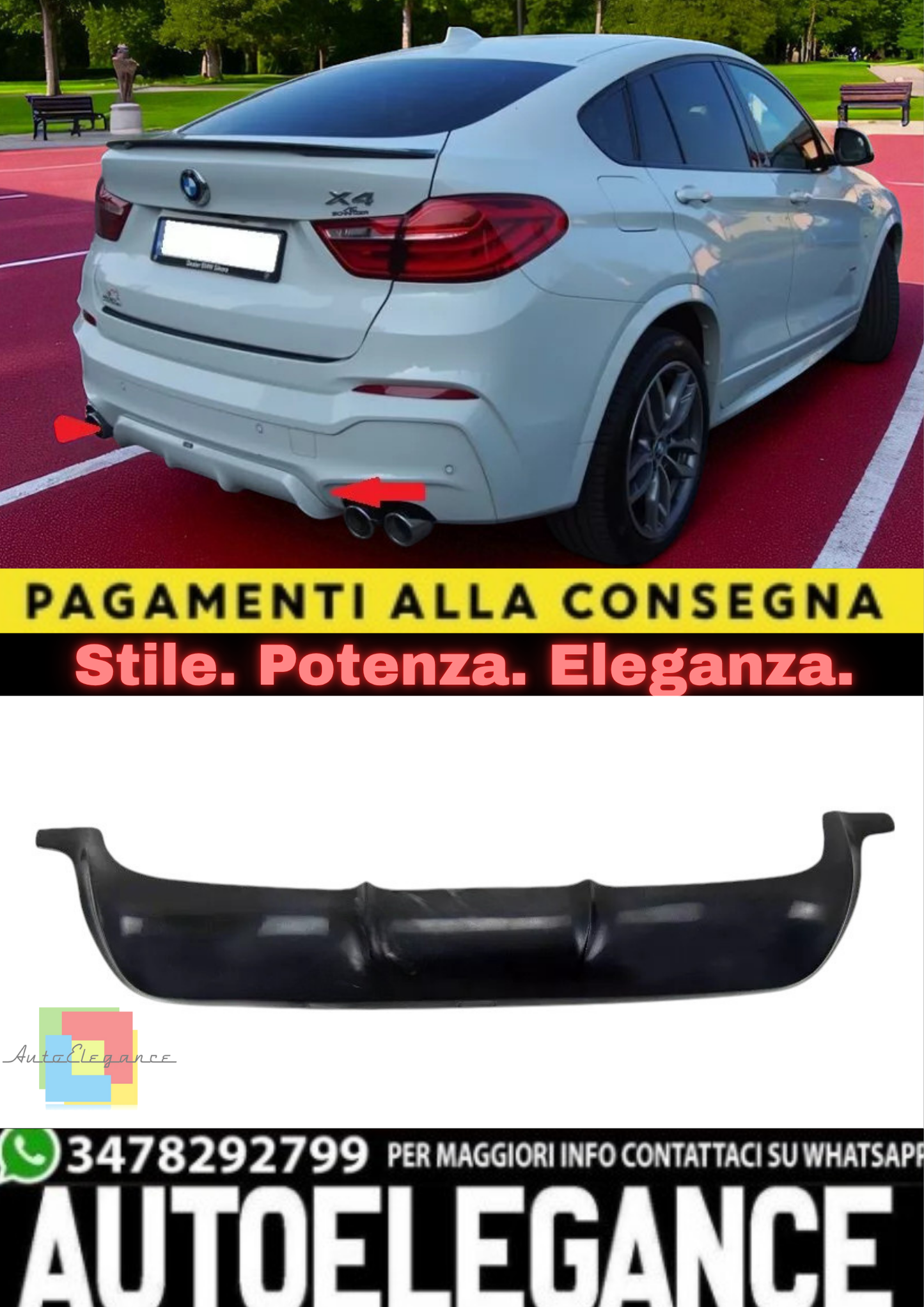 🔥Diffusore Posteriore per BMW X4 F26 (2014–2018) – Tuning Sportivo in ABS🔥