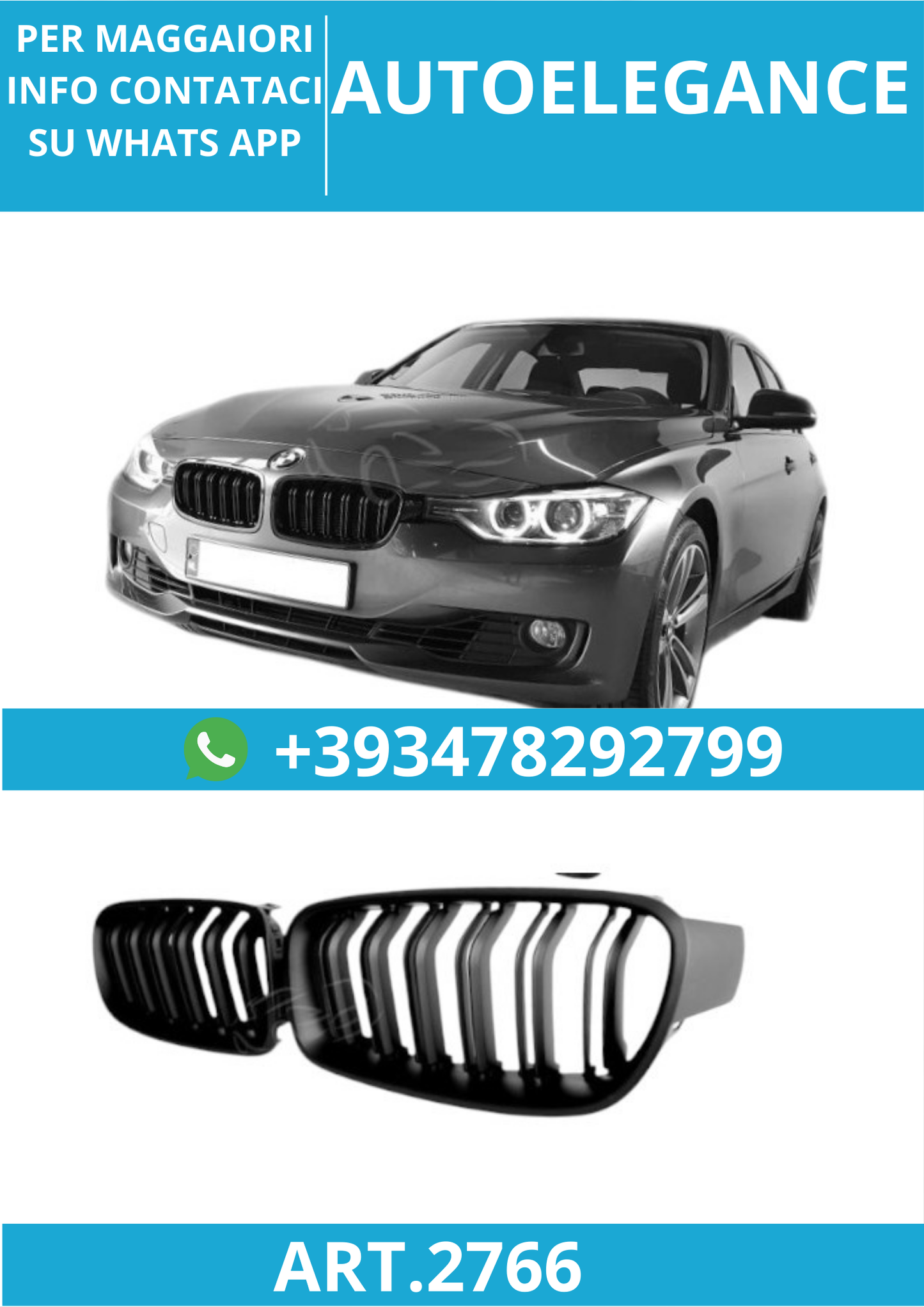 🔥ART.2766 Griglia Sportiva Doppia Lamella Nera adatta per BMW Serie 3 F30/F31🔥