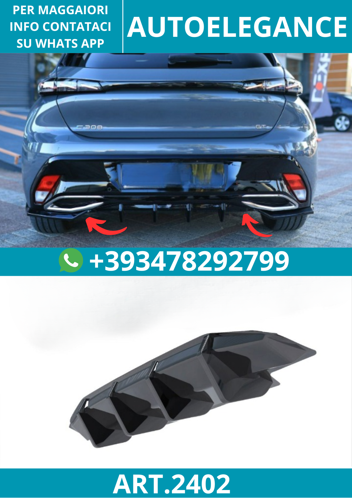 2402 ⭐Diffusore adatto per Peugeot 308 GT Mk3 Hatchback (2021–)⭐