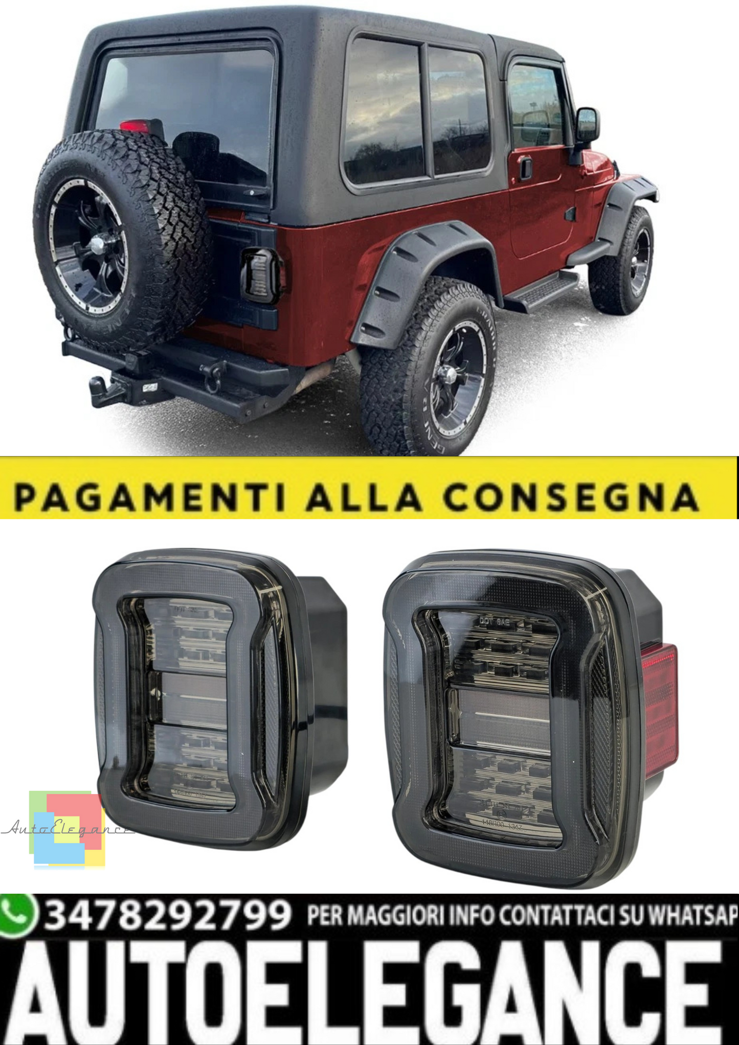 💫Fanali Posteriori a LED Nero Fumo per Jeep Wrangler CJ / YJ / TJ (1986–2007)💫