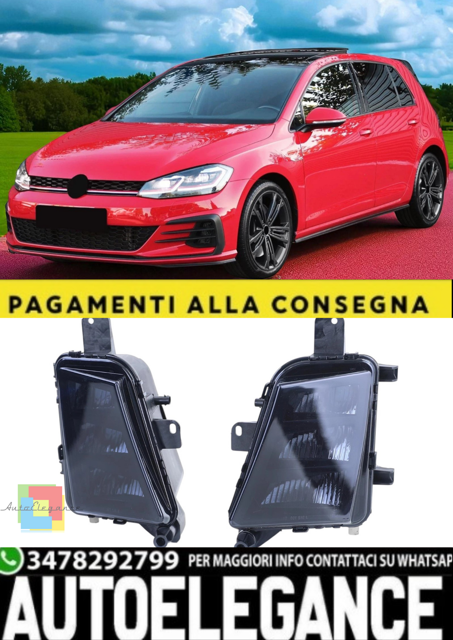 💫 Fari Fendinebbia LED Neri Fumo (Destro + Sinistro) per VW Golf 7 GTI / GTD 💫