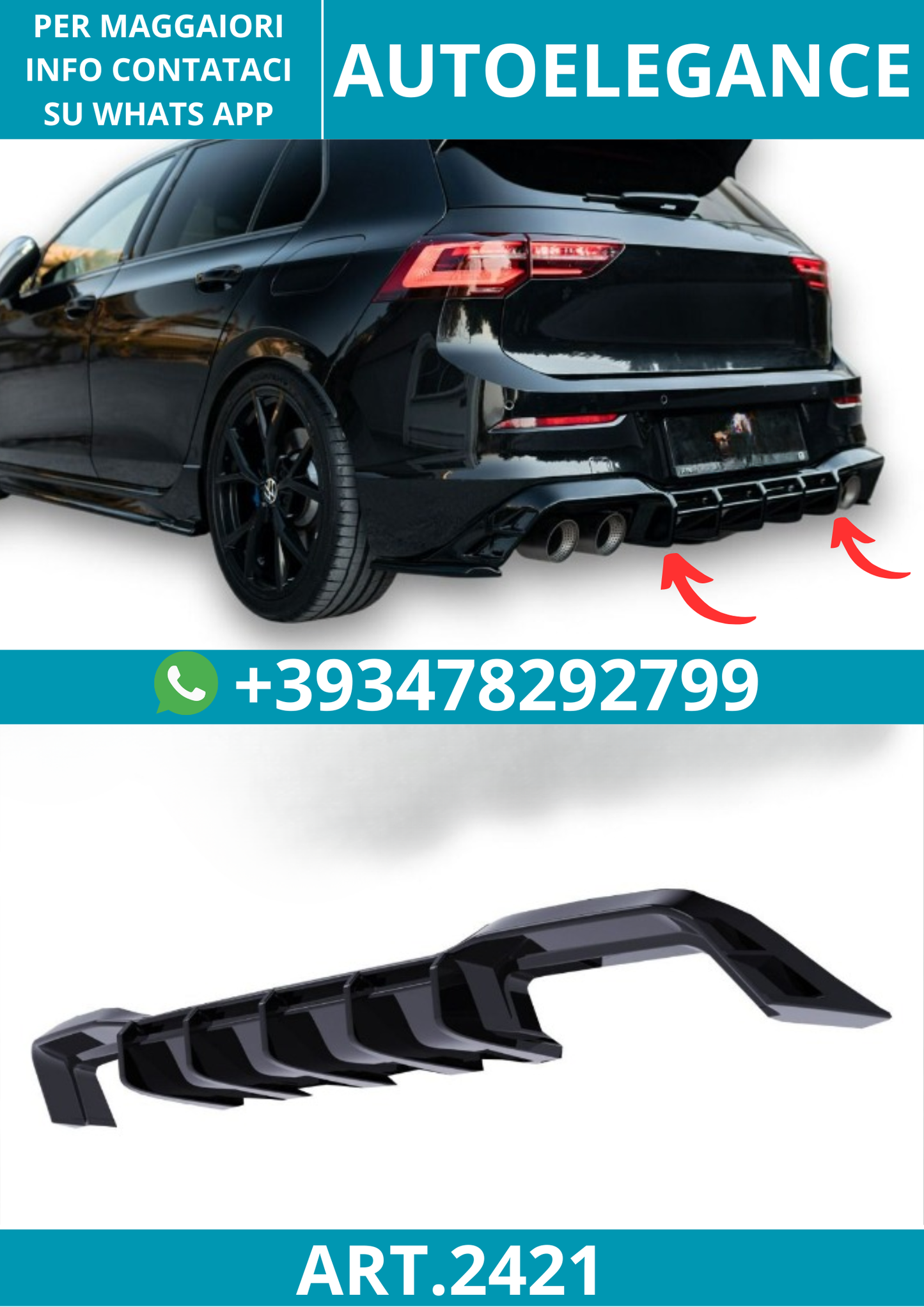 2421 ⭐Diffusore adatto per Volkswagen Golf Mk8 R (2020-2024)⭐