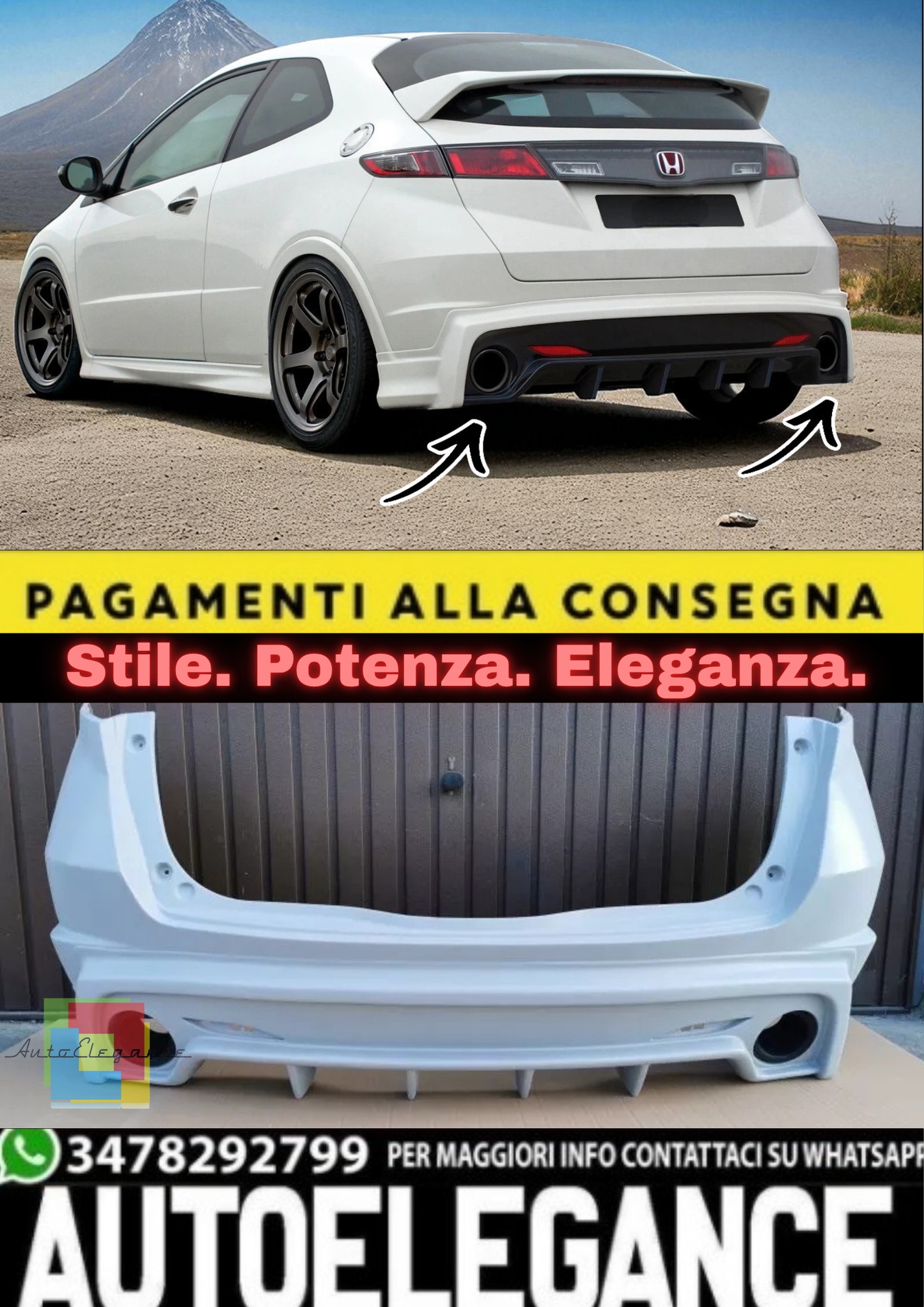 💫 Paraurti Posteriore Stile MUGEN per Honda Civic MK8 FK / FN / (2006–2011)💫