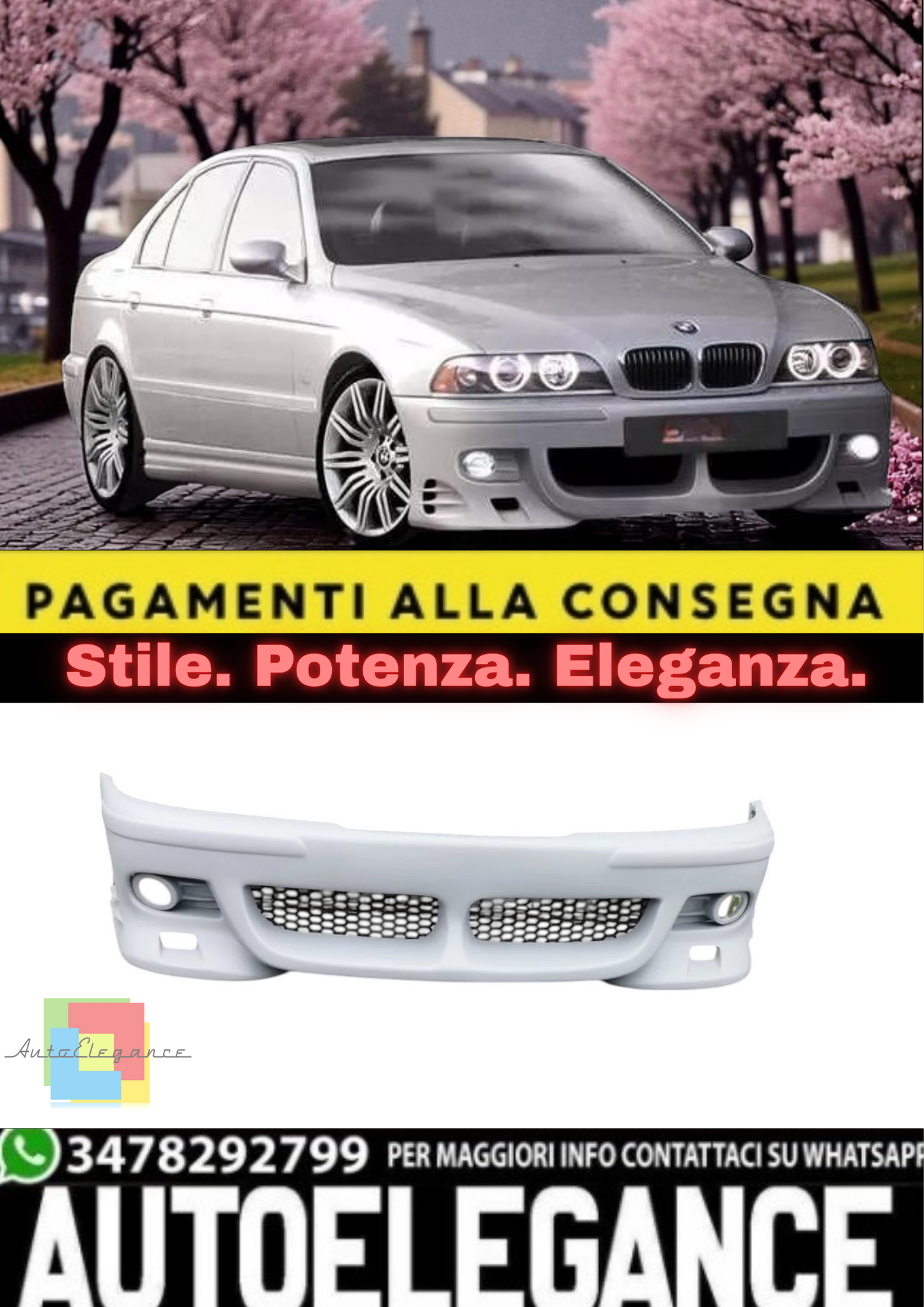 💫Paraurti Anteriore con Spoiler per BMW Serie 5 E39 – Front Bumper Sportivo 💫