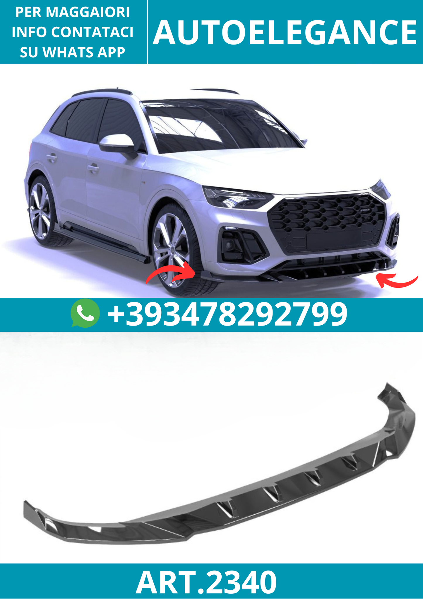 2340⭐Splitter anteriore adatto per Audi SQ5 / Q5 S-Line Mk2 Facelift 20–24⭐