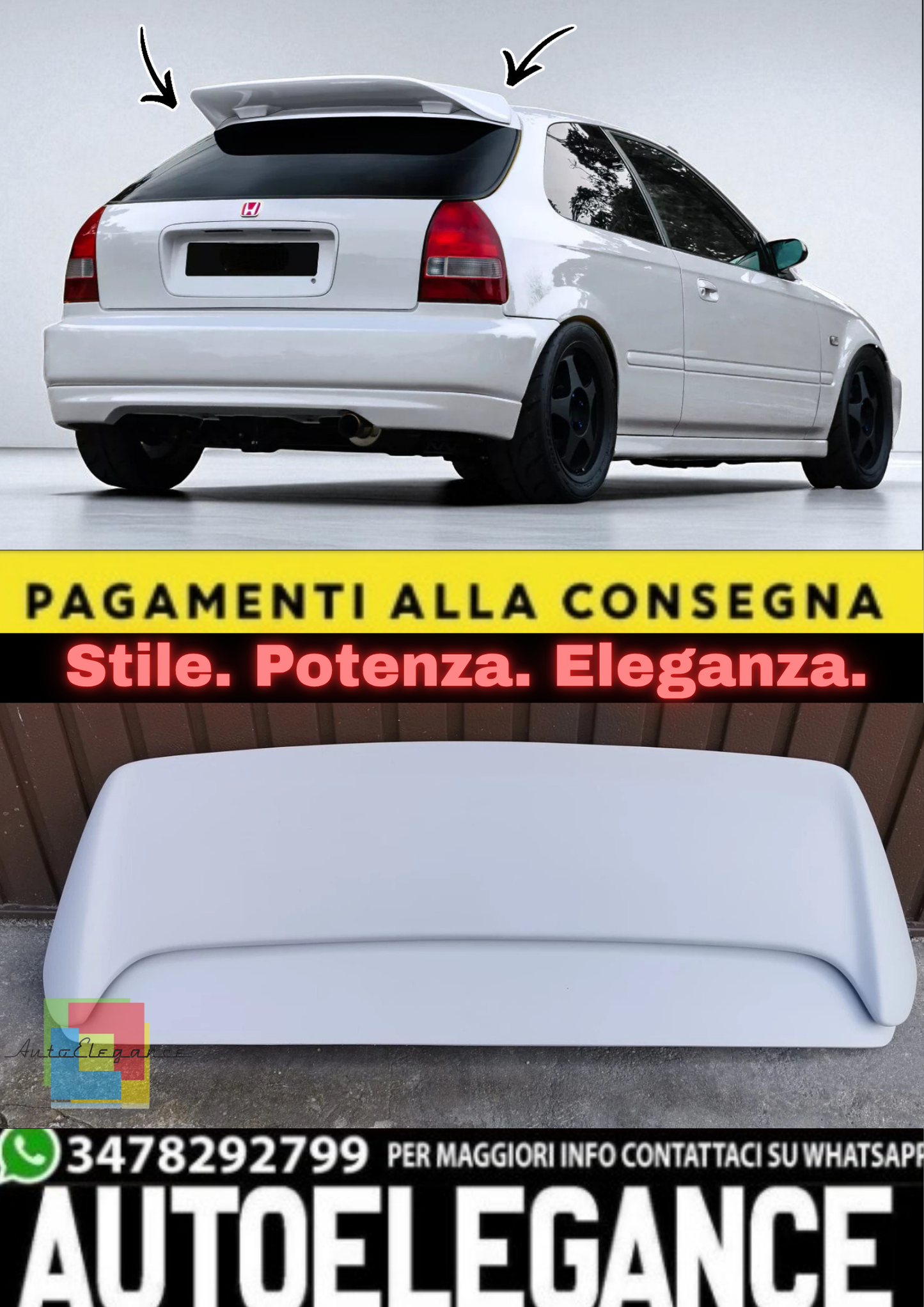 💫 Spoiler Posteriore Stile Zeal / Type-R per Honda Civic VI (1995–2001) –💫