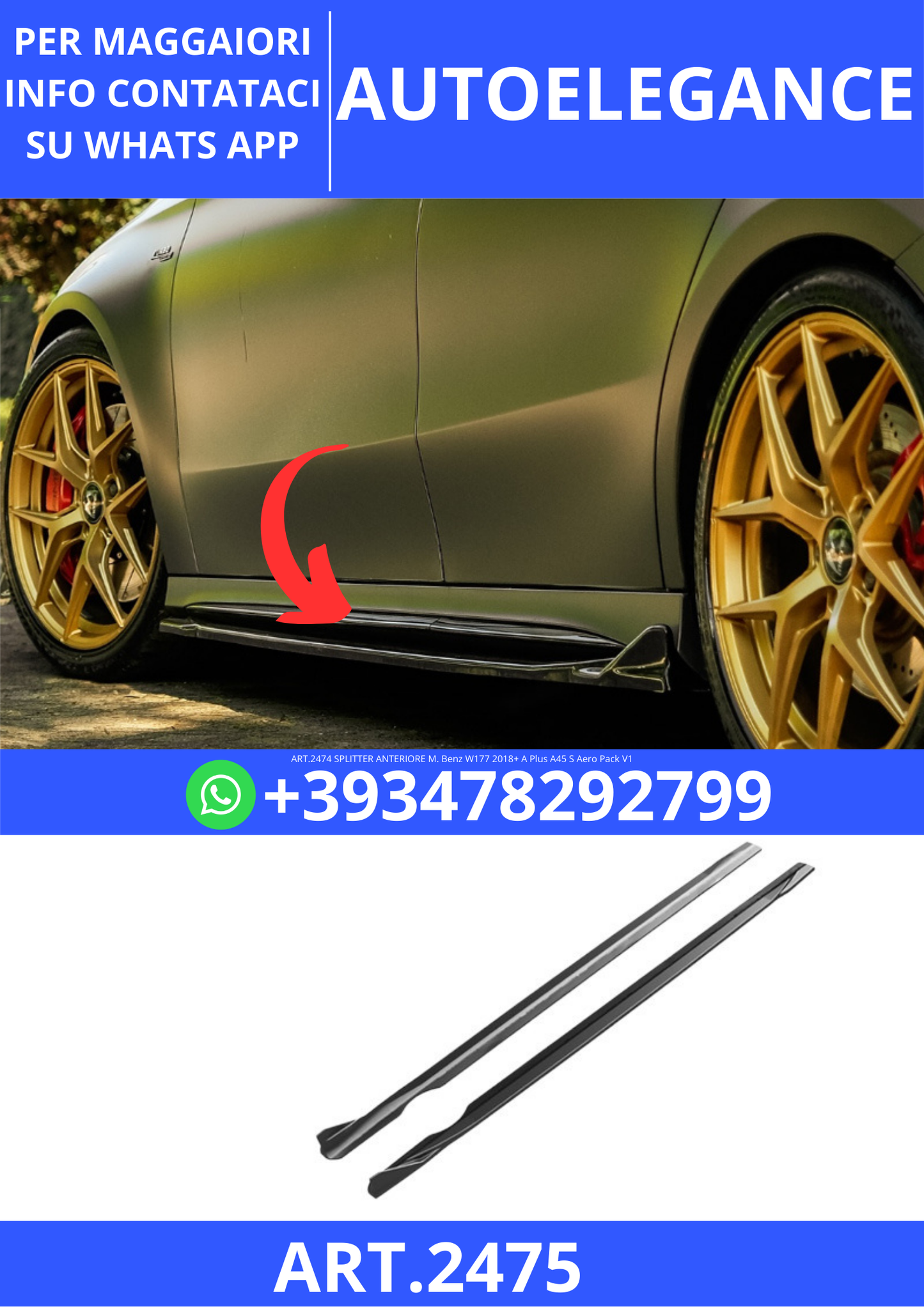 💫ART.2475 SOTTO MINIGONNE M. Benz W177 2018+ A Plus A45 S Aero Pack V1💫