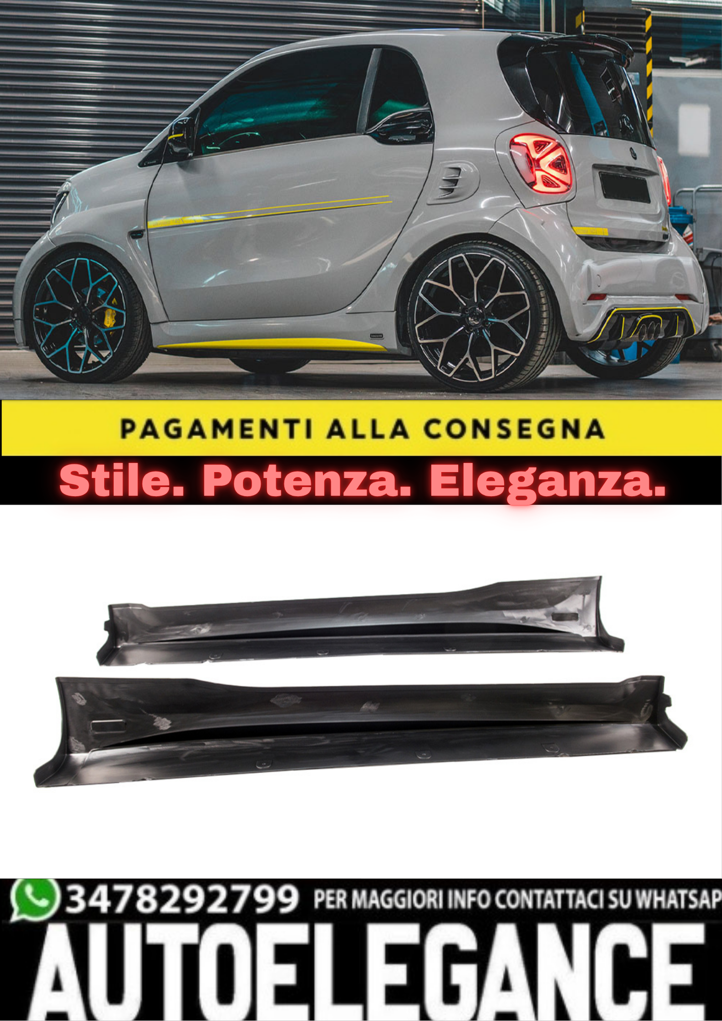 🔥SIDE SKIRTS FOR SMART FORTWO (453) COUPÉ / CABRIO 2014–2020 BRABUS STYLE🔥