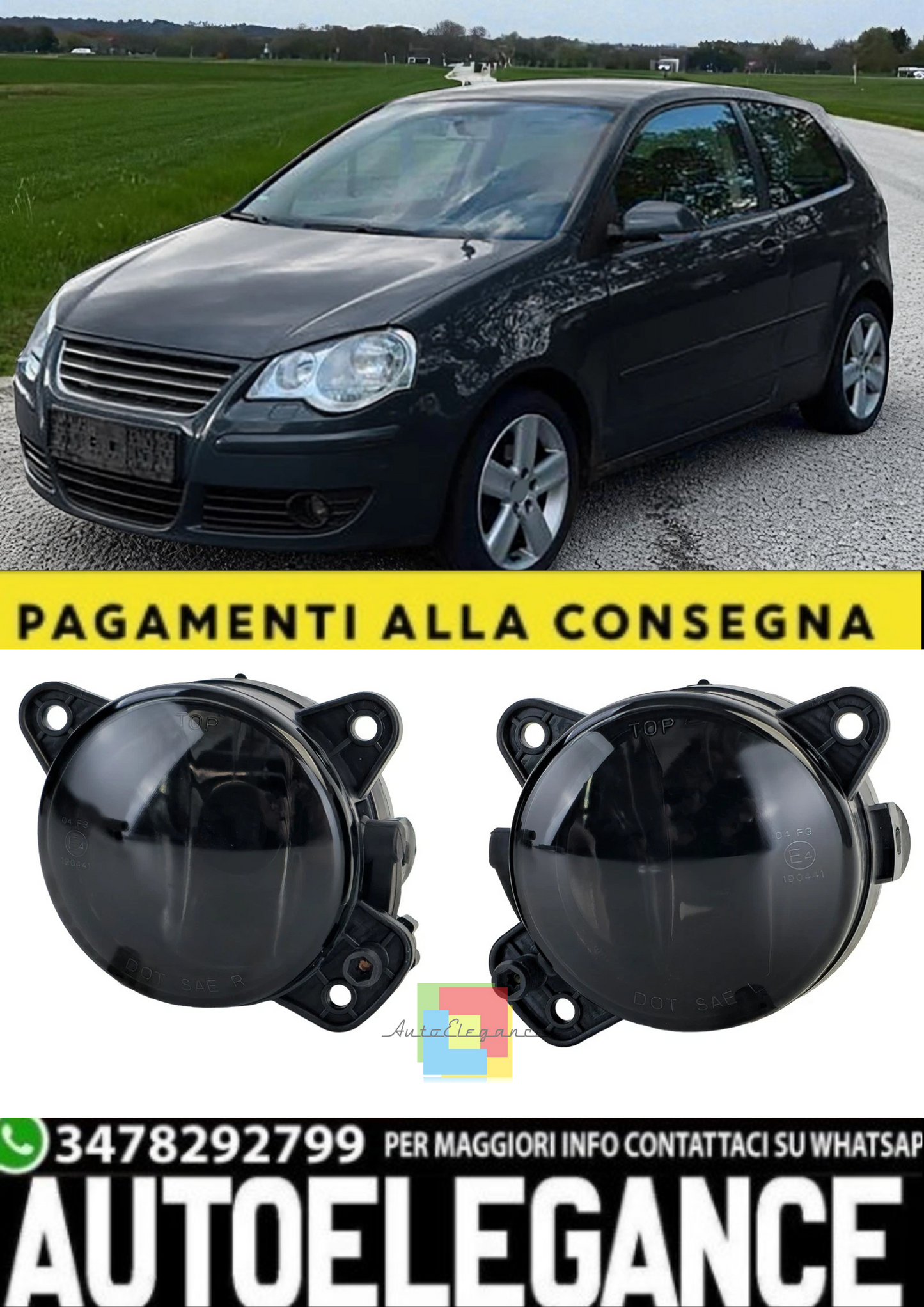 💫 Set Fendinebbia in Vetro Trasparente Nero Fumo per VW T5, Crafter, Polo 9N3💫