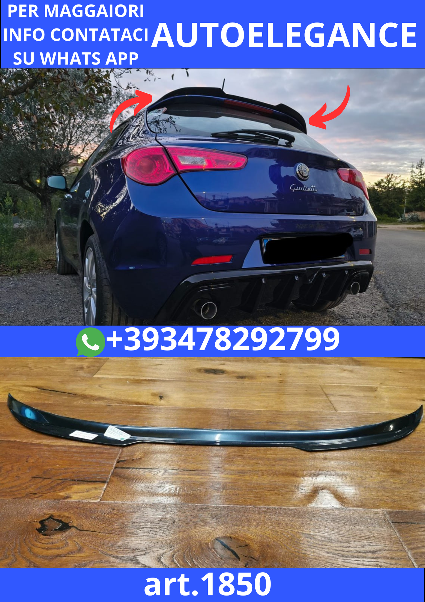 🔥ART. 1850 SPOILER ADATTO PER ALFA  ROMEO GIULIETTA 2010-2020 NERO LUCIDO🔥