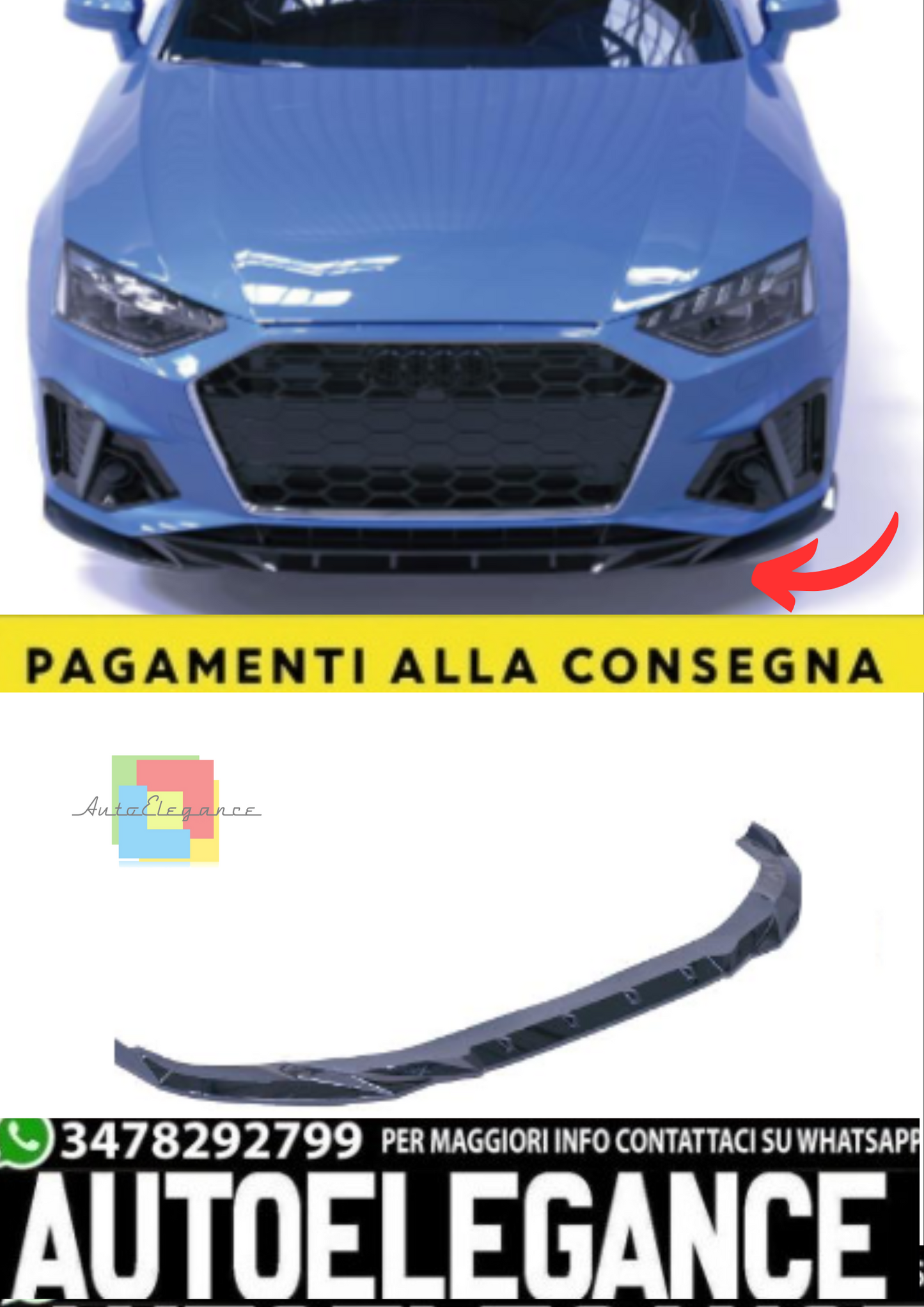 💫Splitter Anteriore per Audi A4 B9 S-Line / S4 Facelift (2019–2024) – Nero 💫