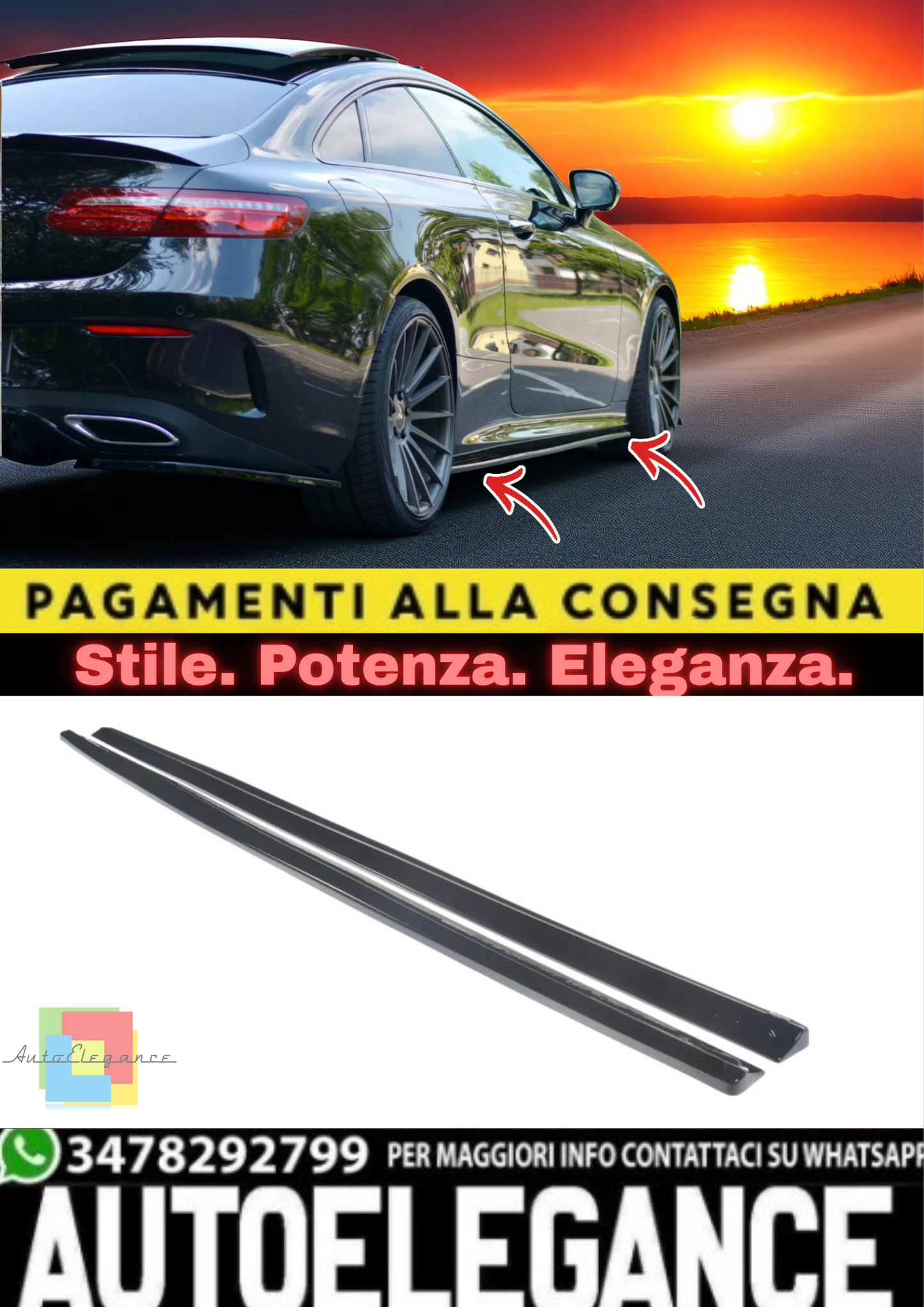 🔥SOTTO Minigonne Laterali in ABS Nero Lucido per Mercedes Classe E Coupé W213🔥