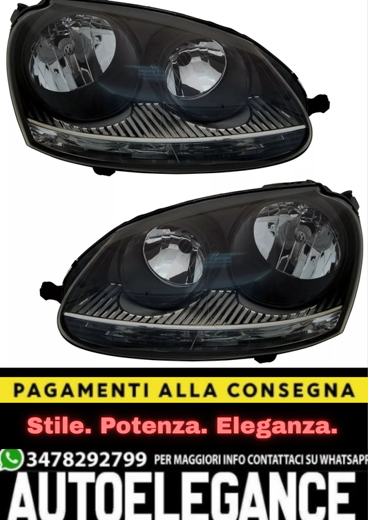 🔥Set fari anteriori per VW Golf 5 03-09 + GTI + Jetta in nero H7 alogeno LWR🔥