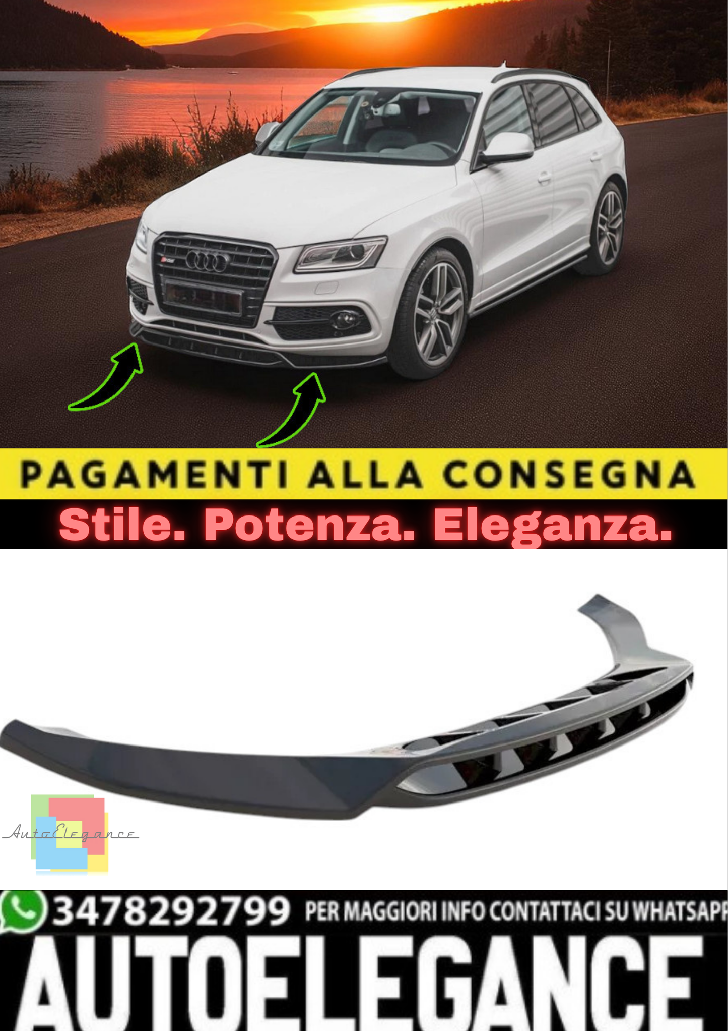 🔥Splitter Anteriore in ABS Nero Lucido per Audi SQ5 MK1 (8R)🔥