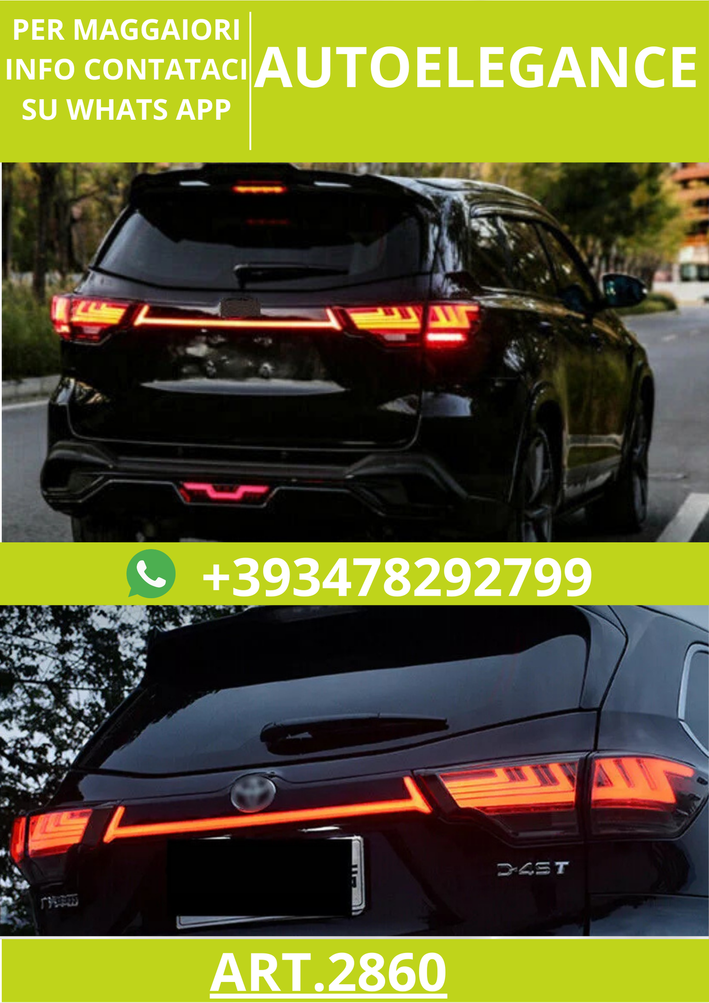 🔥ART.2860 Fanali Posteriori a LED Fumé – Toyota Highlander (2014–2019)🔥